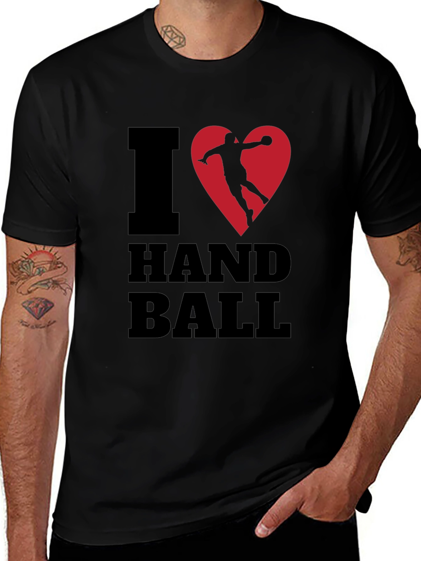 I Love Handball Graphic Tee - Black Cotton T-Shirt