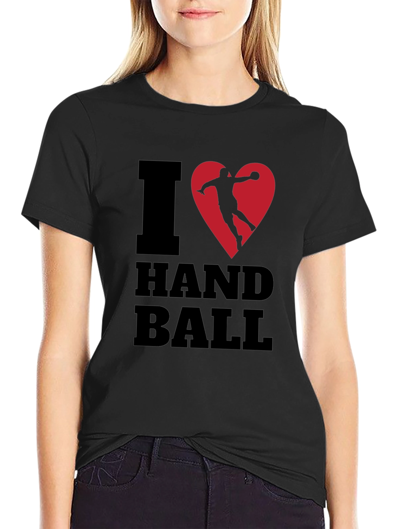 I Love Handball Graphic Tee - Black Cotton T-Shirt