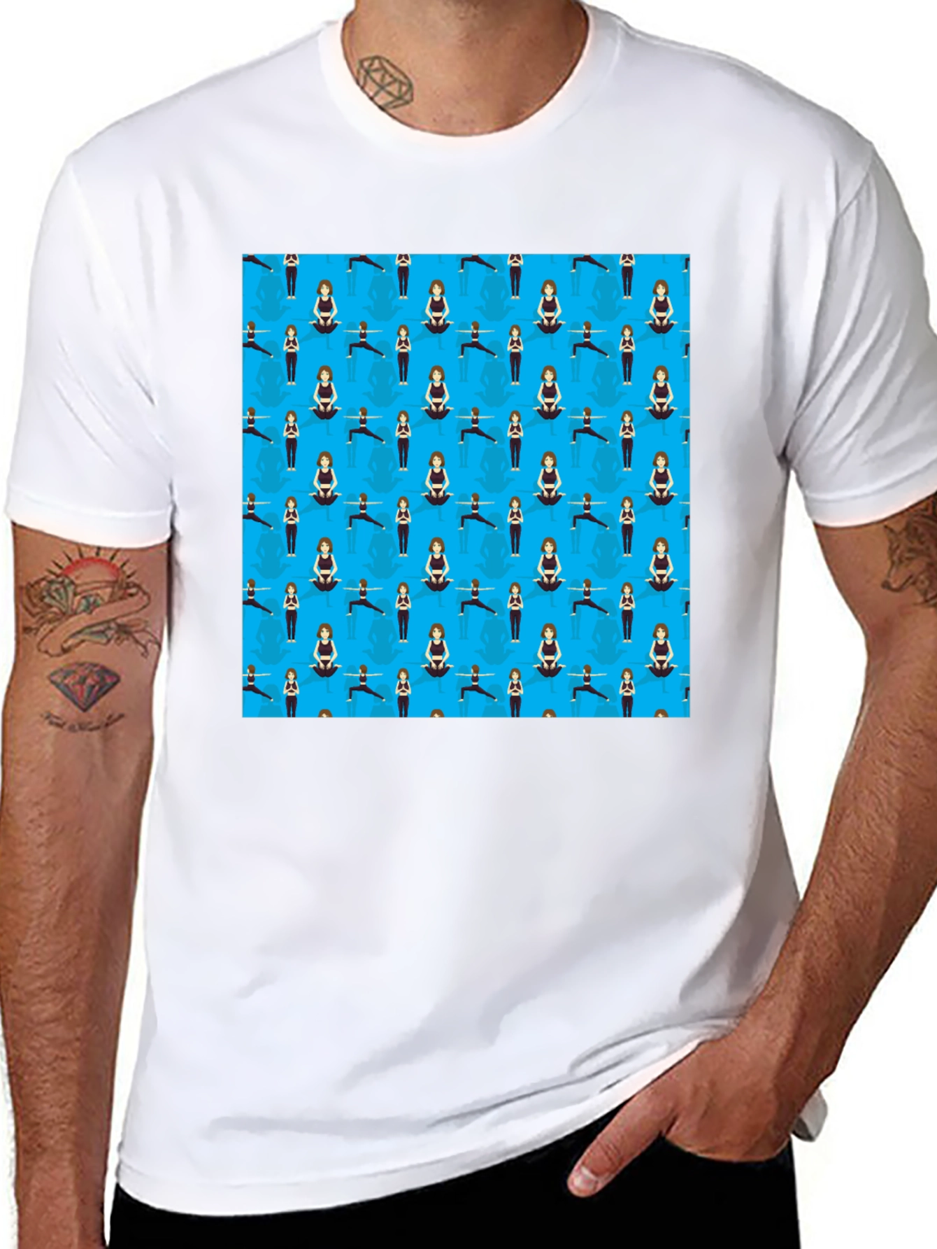 Yoga Pattern Tee: Relaxed Fit Black T-Shirt