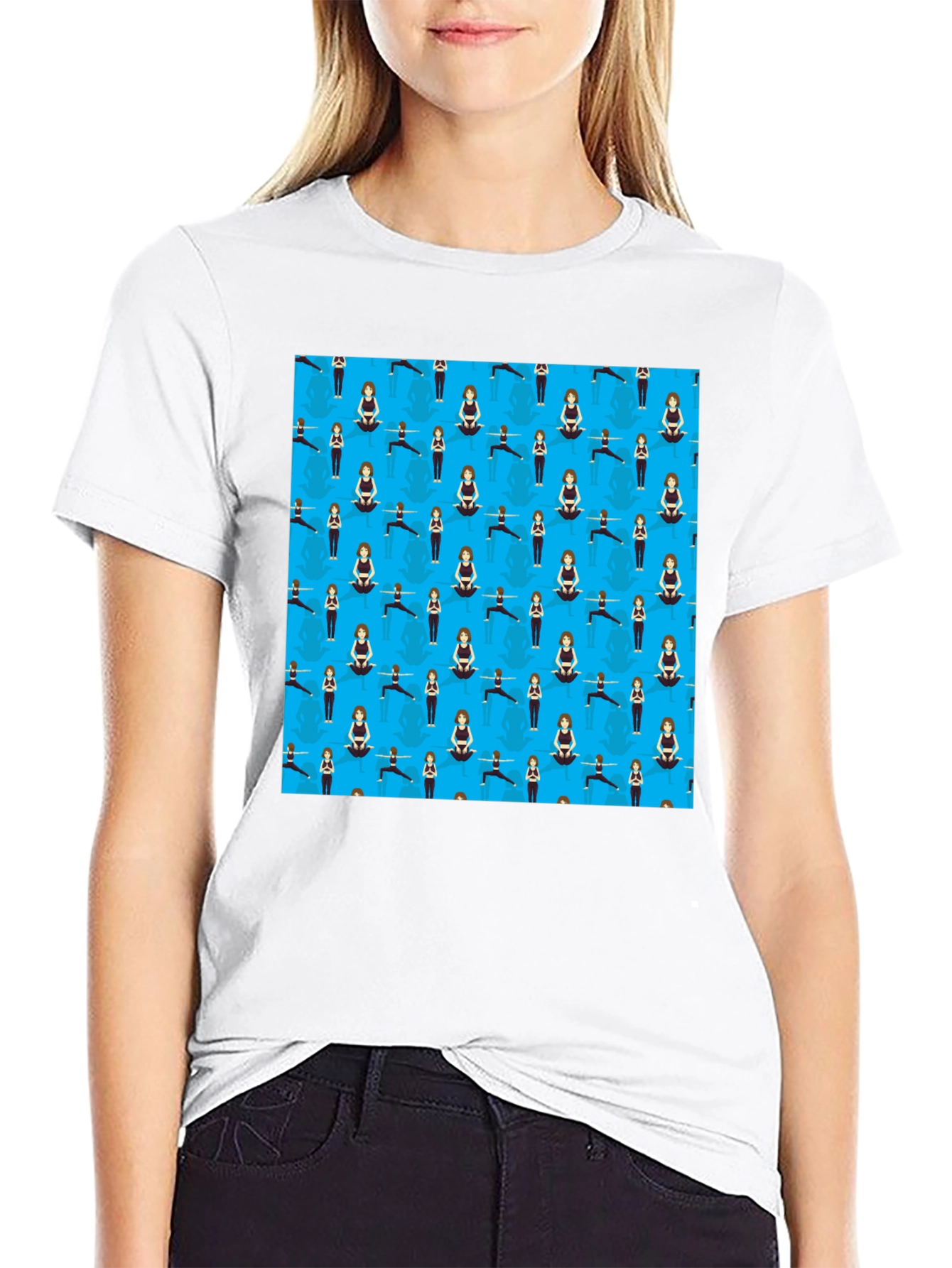 Yoga Pattern Tee: Relaxed Fit Black T-Shirt