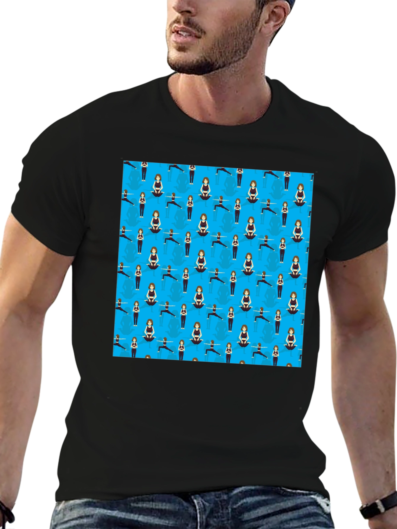 Yoga Pattern Tee: Relaxed Fit Black T-Shirt