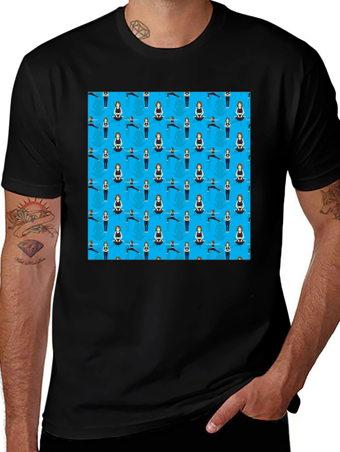 Yoga Pattern Tee: Relaxed Fit Black T-Shirt