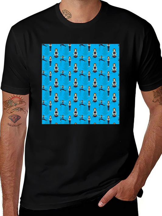 Yoga Pattern Tee: Relaxed Fit Black T-Shirt