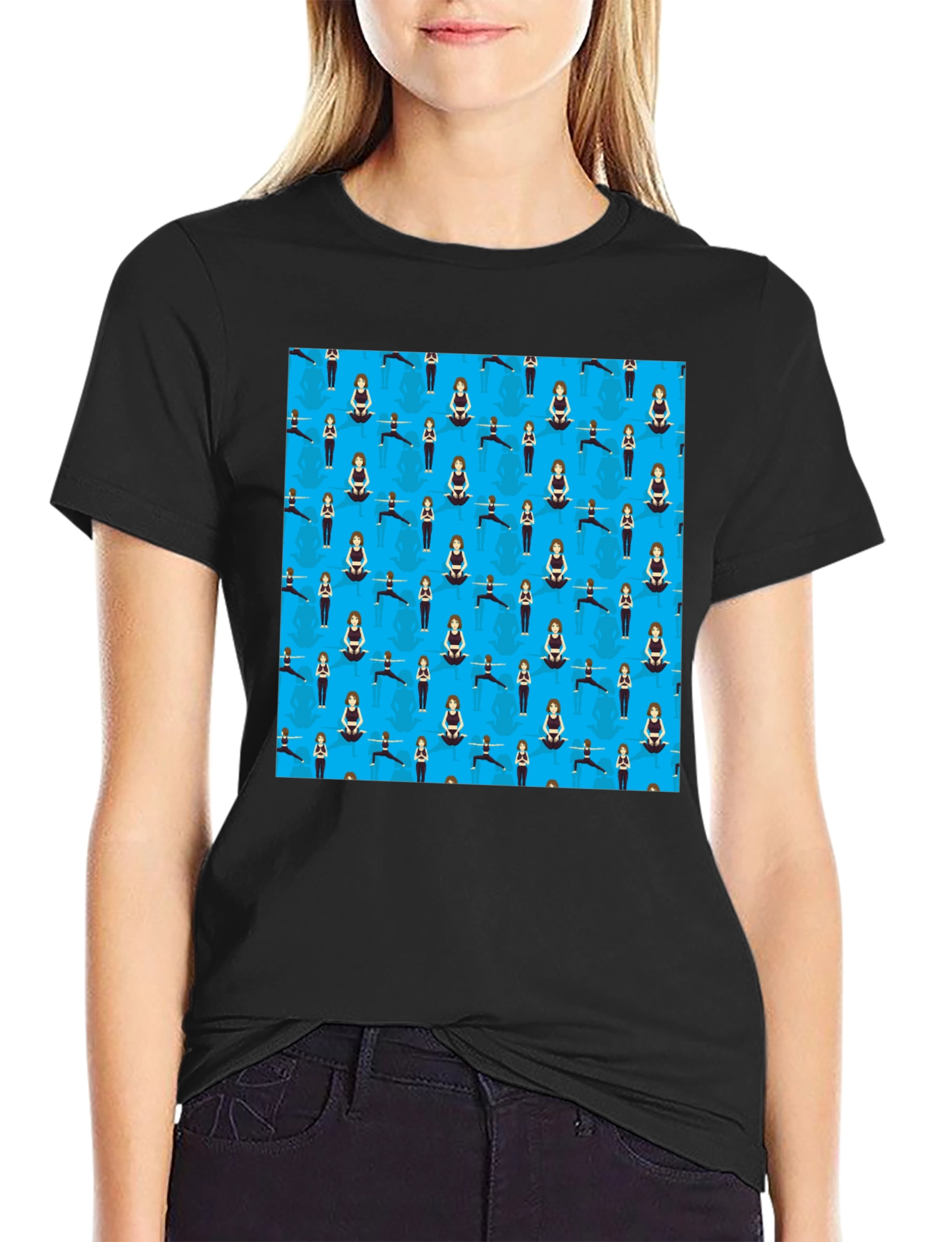 Yoga Pattern Tee: Relaxed Fit Black T-Shirt