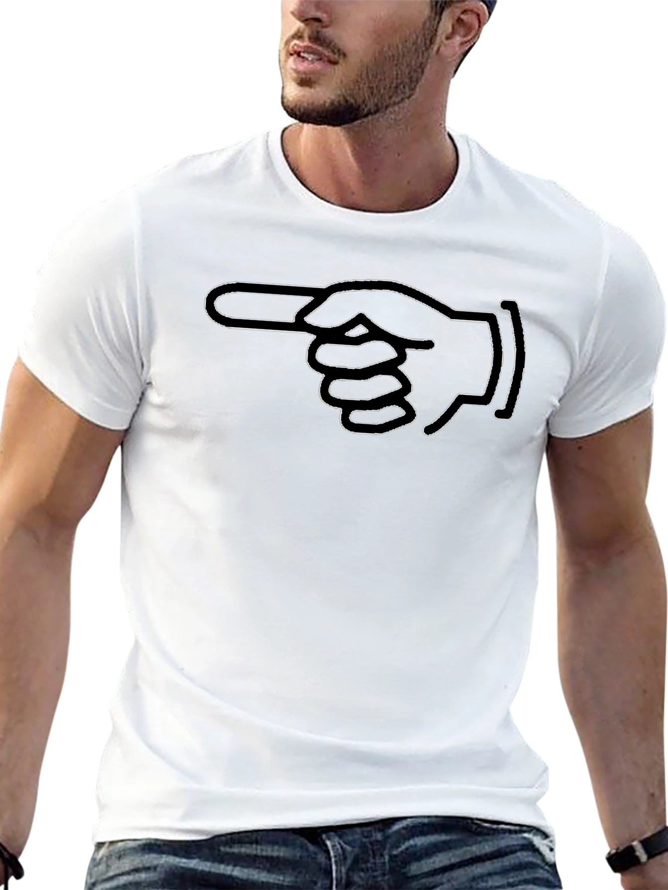 Pointing Finger Graphic Tee - Bold Black Cotton T-Shirt