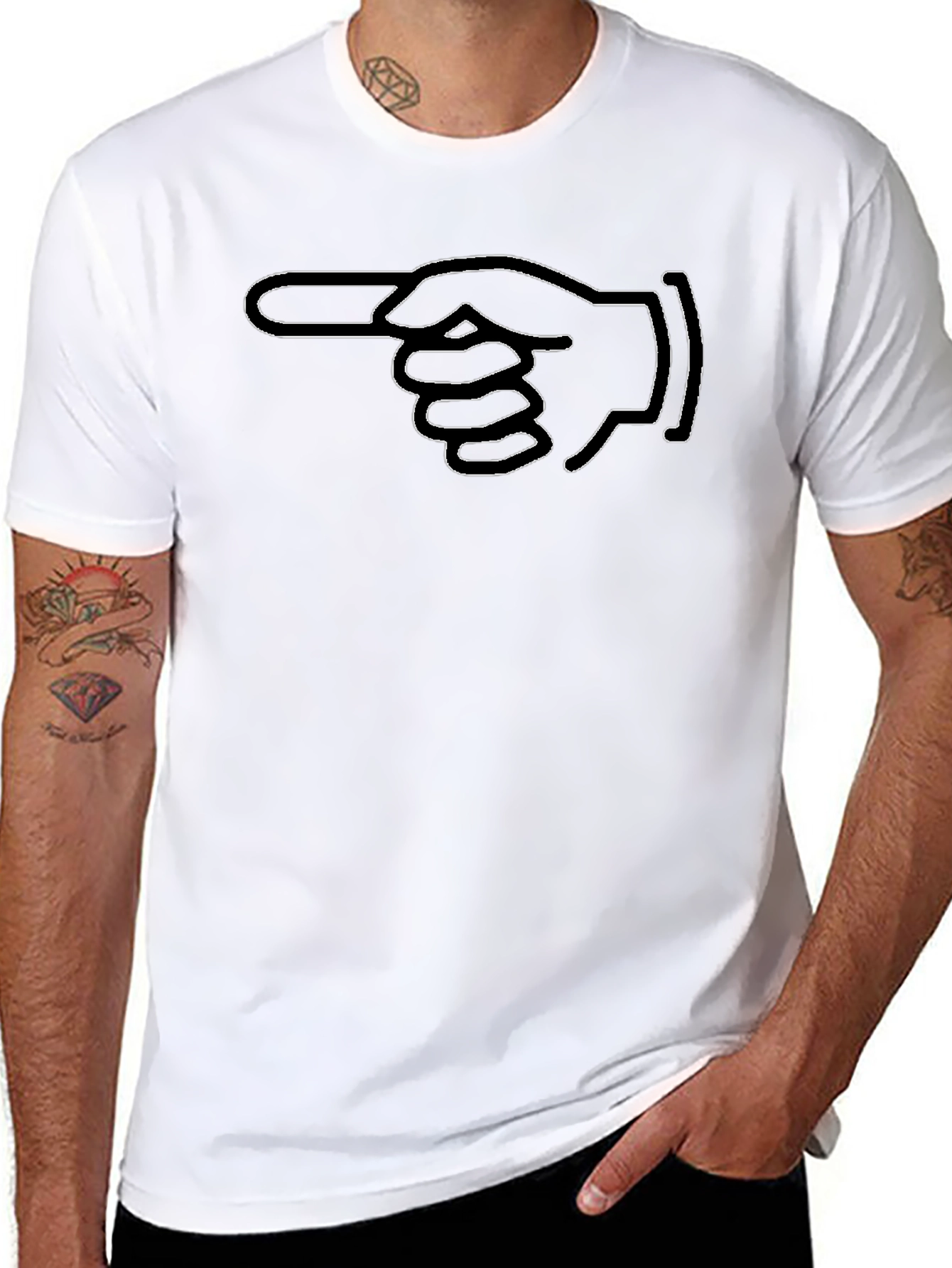 Pointing Finger Graphic Tee - Bold Black Cotton T-Shirt