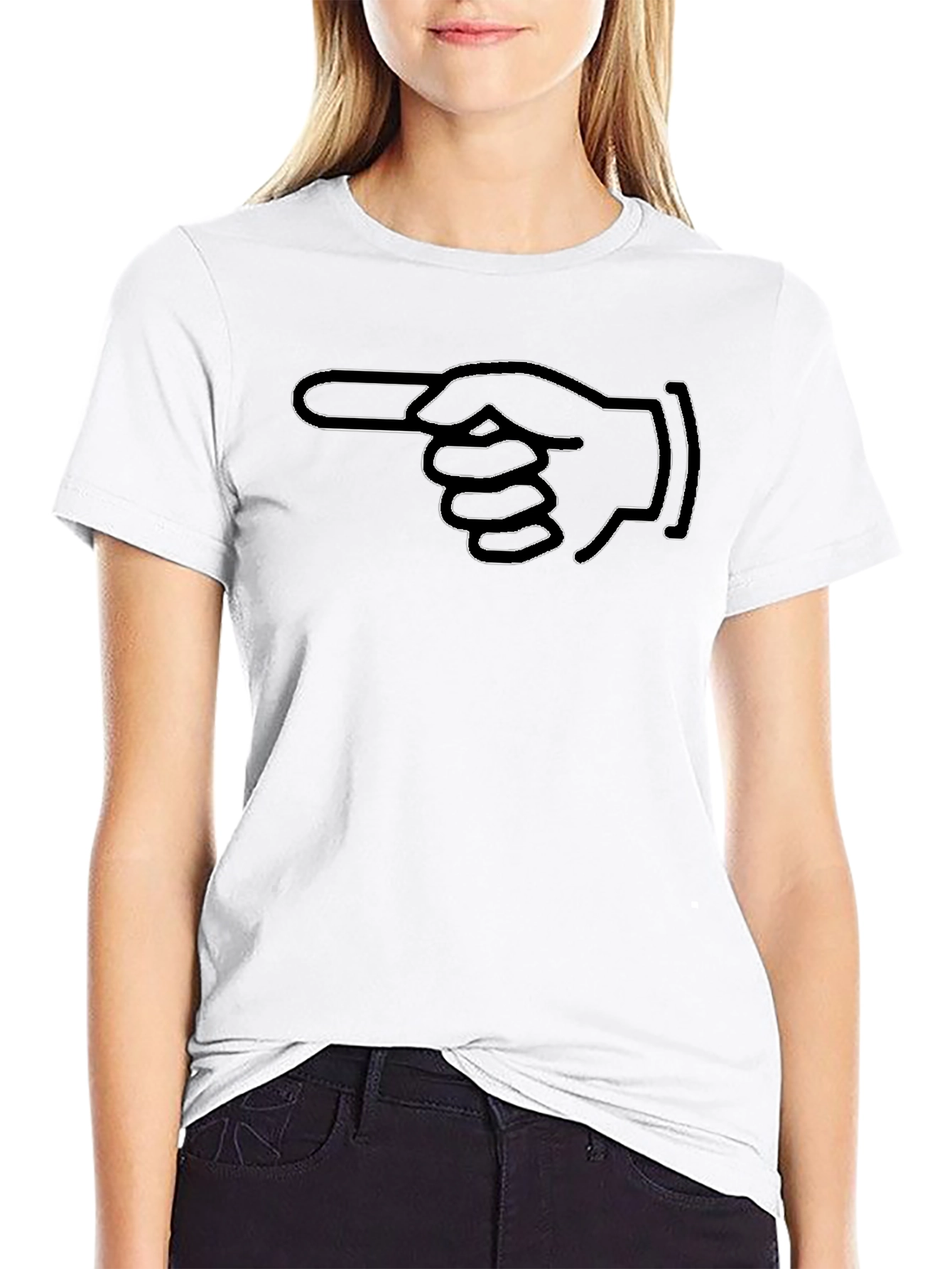 Pointing Finger Graphic Tee - Bold Black Cotton T-Shirt