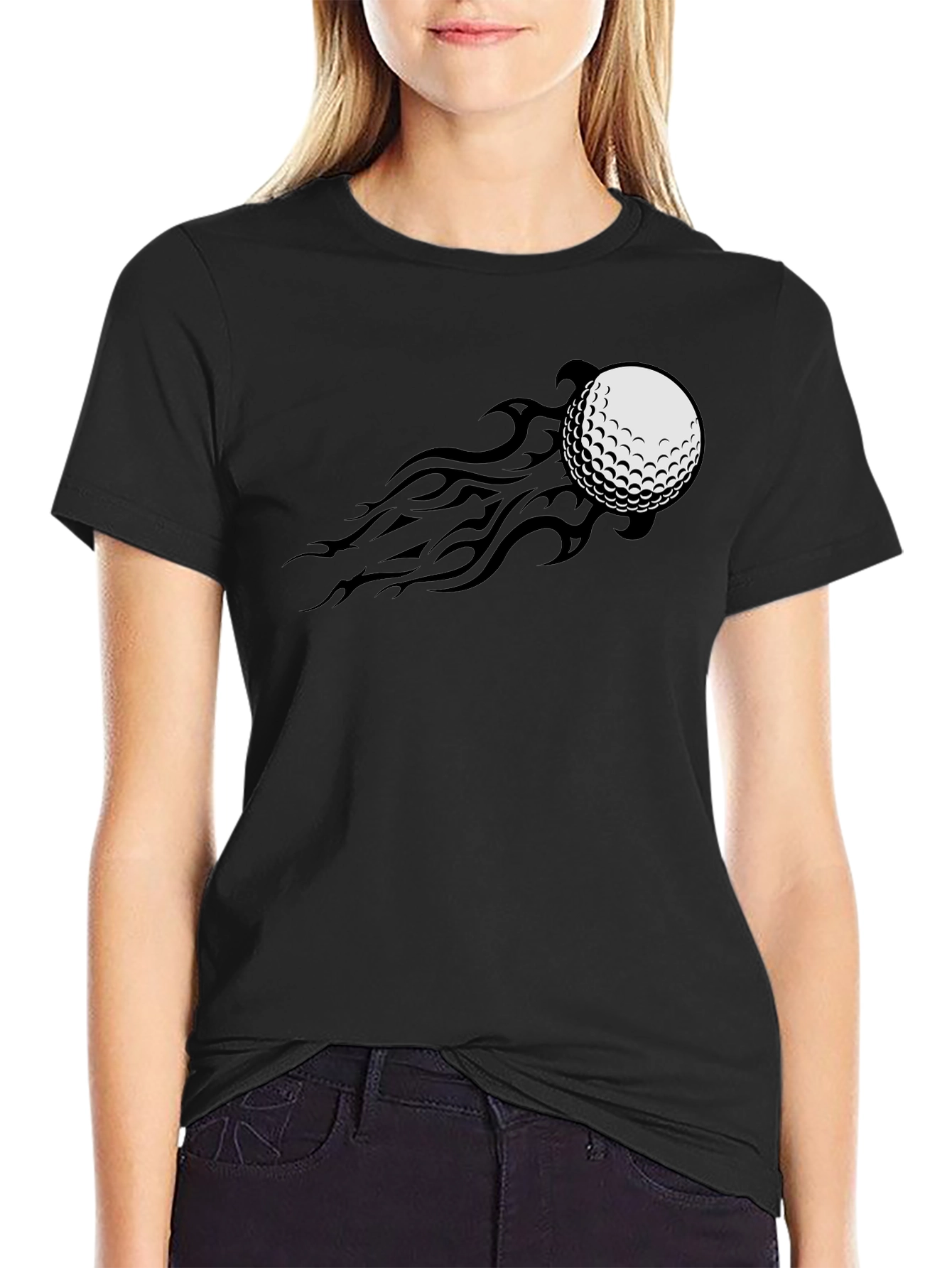 Golf Ball Fire Tail Tee - Black Graphic T-Shirt
