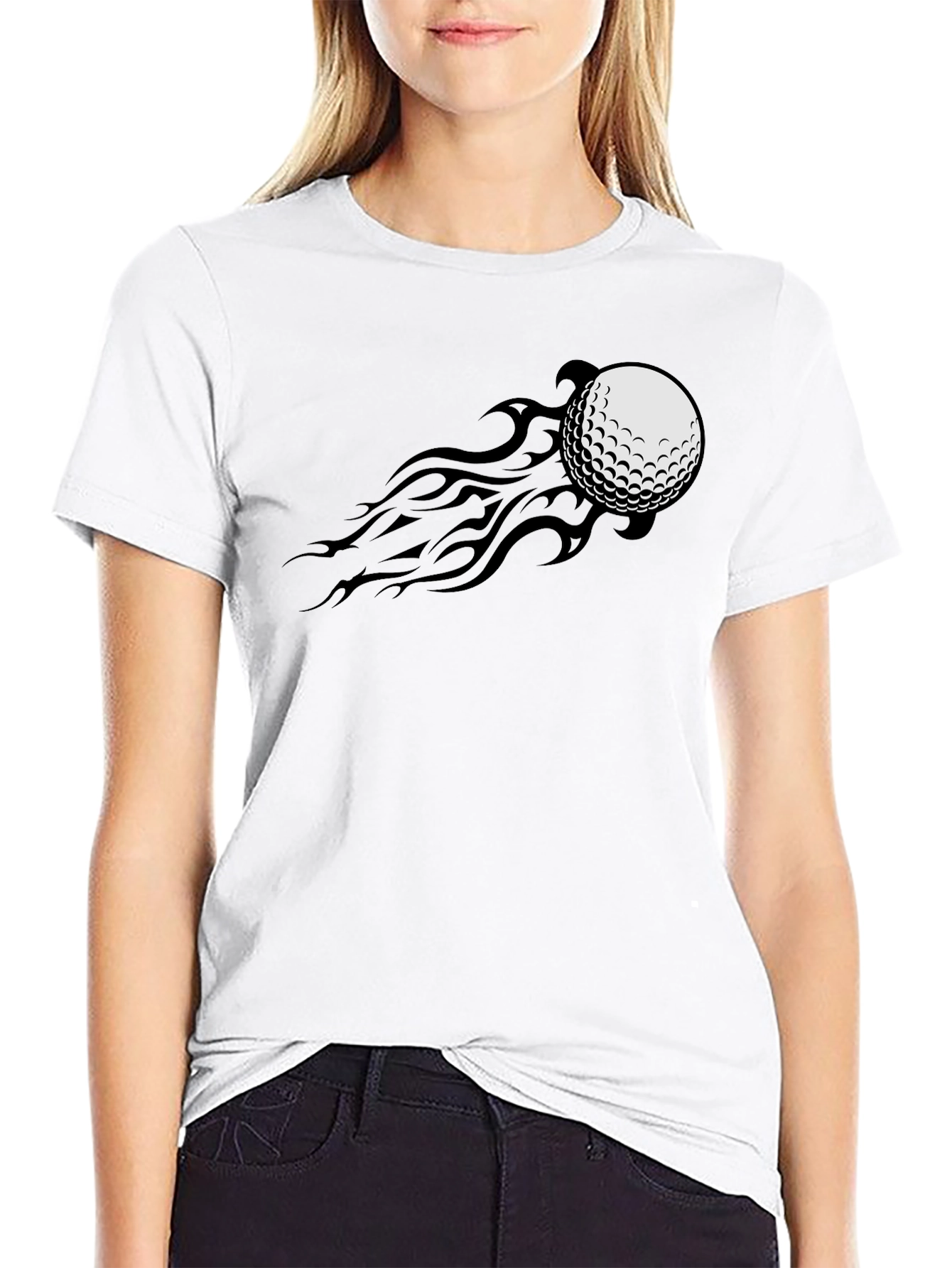 Golf Ball Fire Tail Tee - Black Graphic T-Shirt
