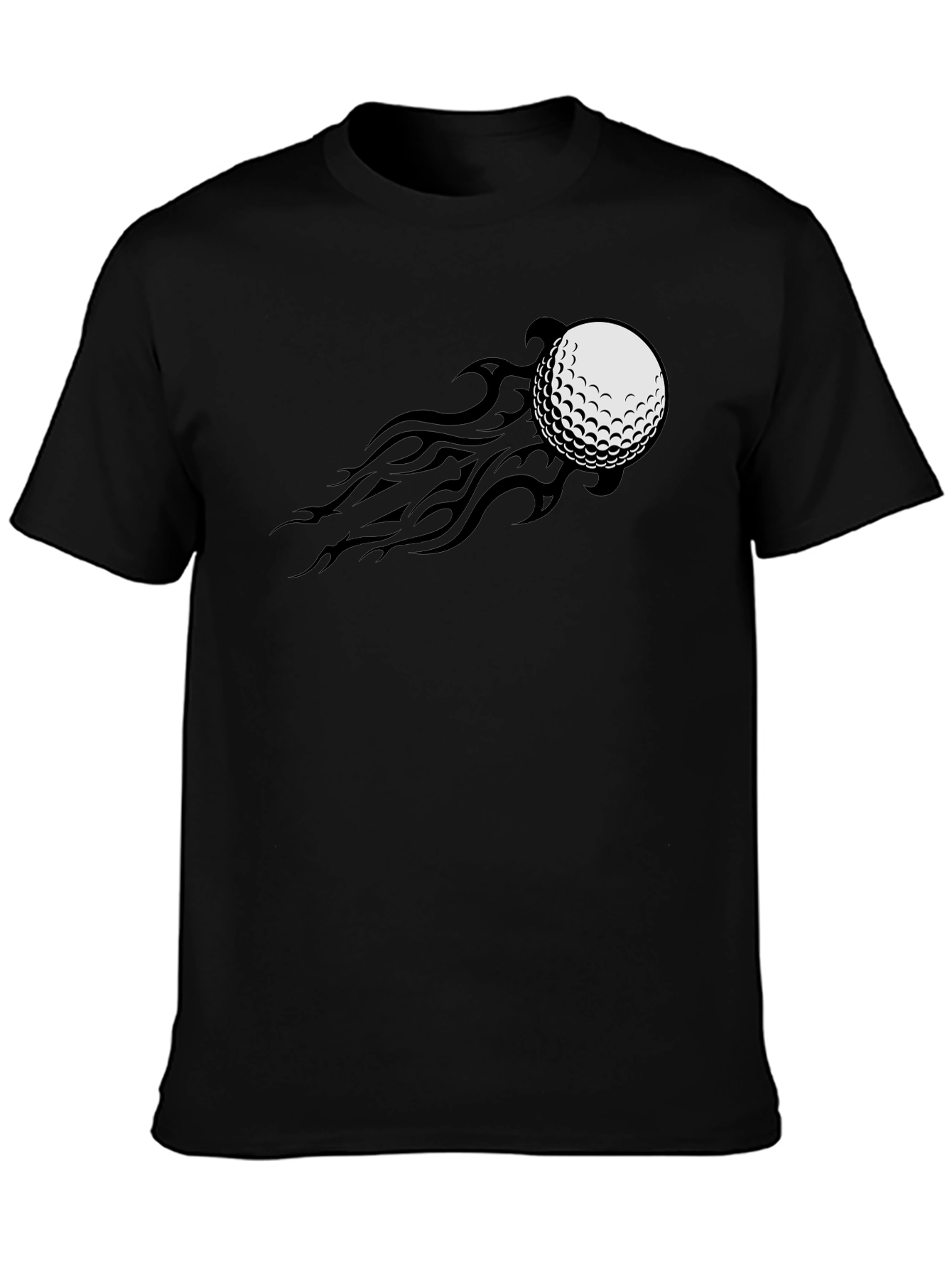 Golf Ball Fire Tail Tee - Black Graphic T-Shirt