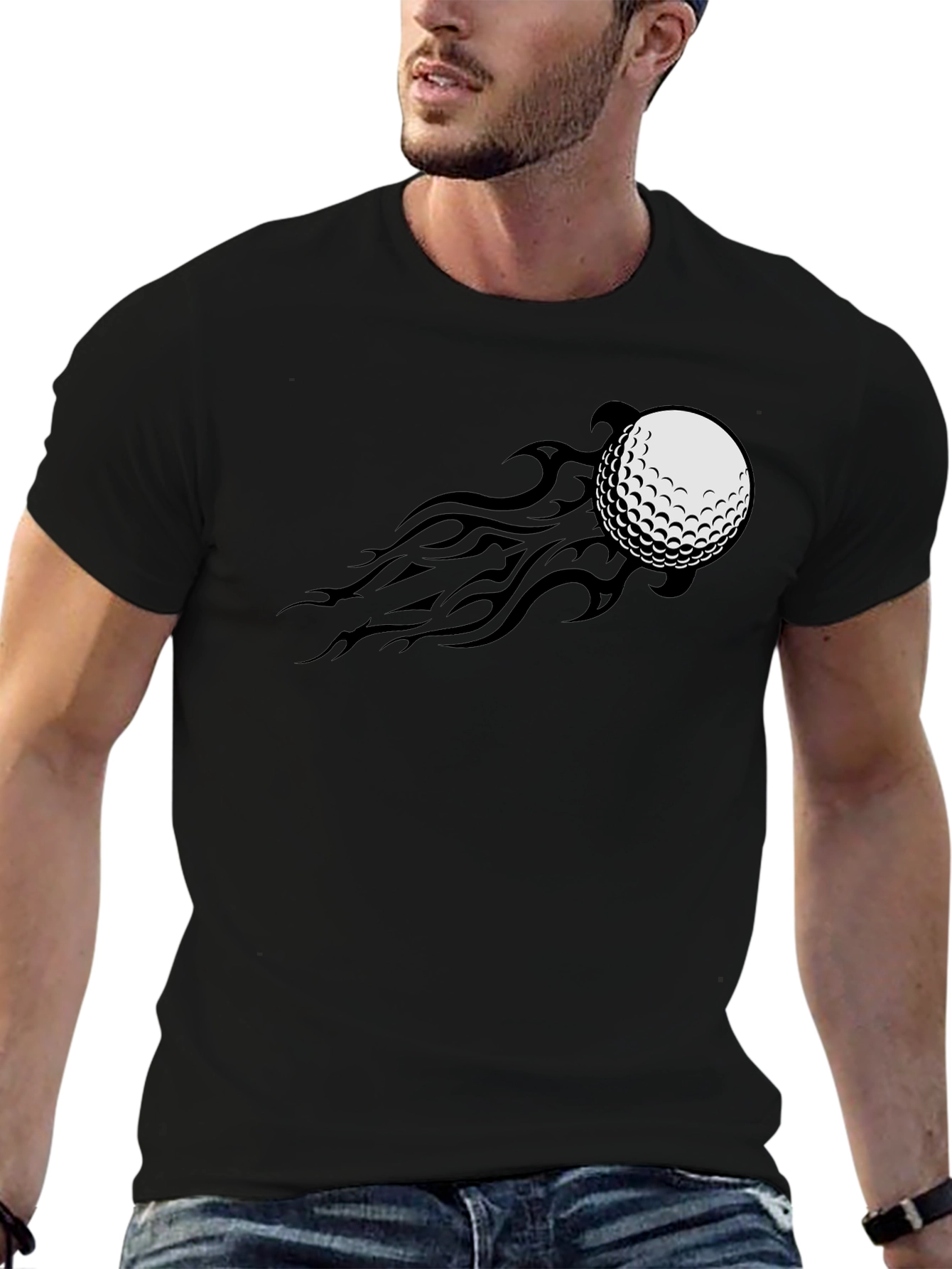 Golf Ball Fire Tail Tee - Black Graphic T-Shirt