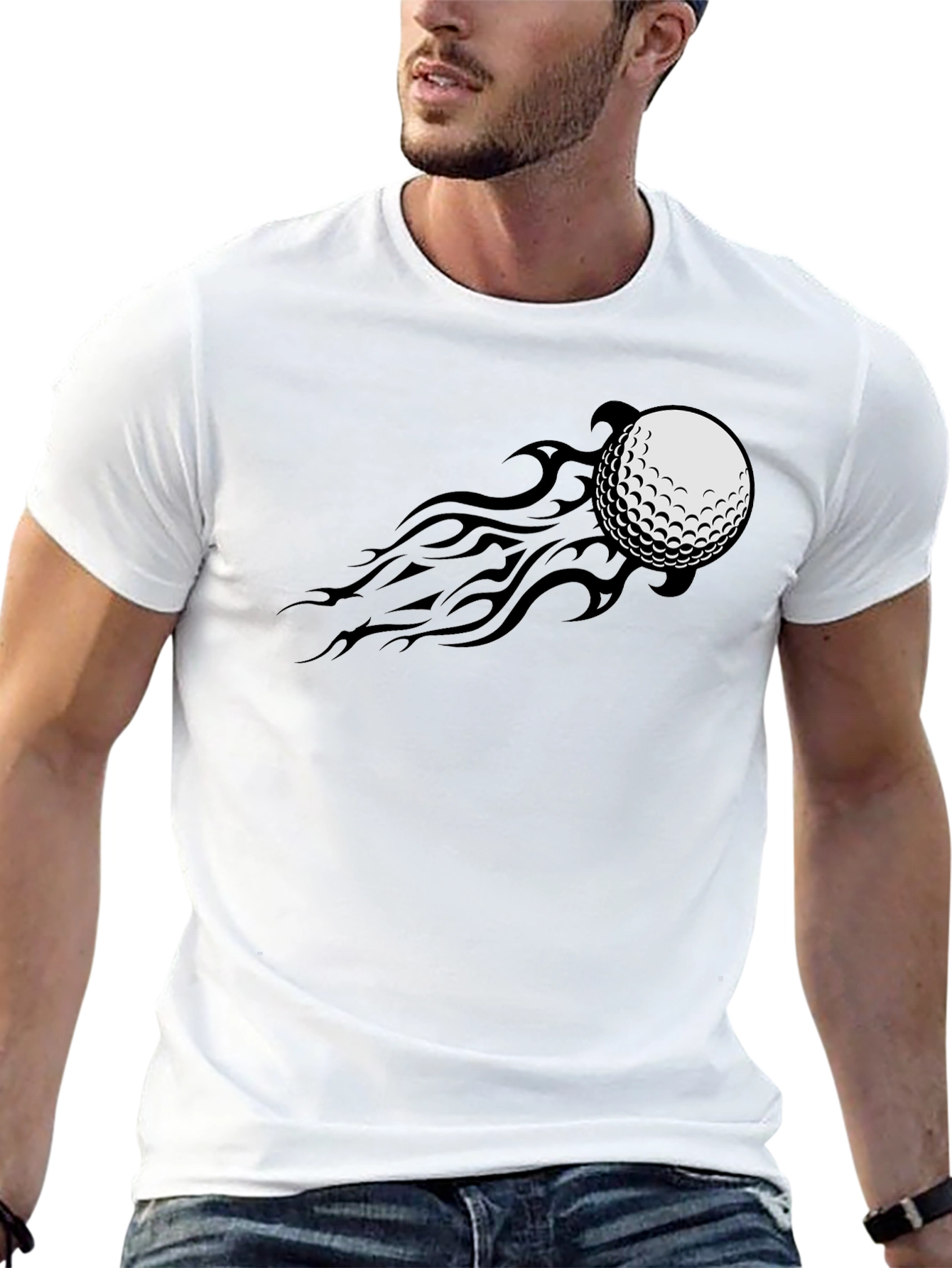 Golf Ball Fire Tail Tee - Black Graphic T-Shirt