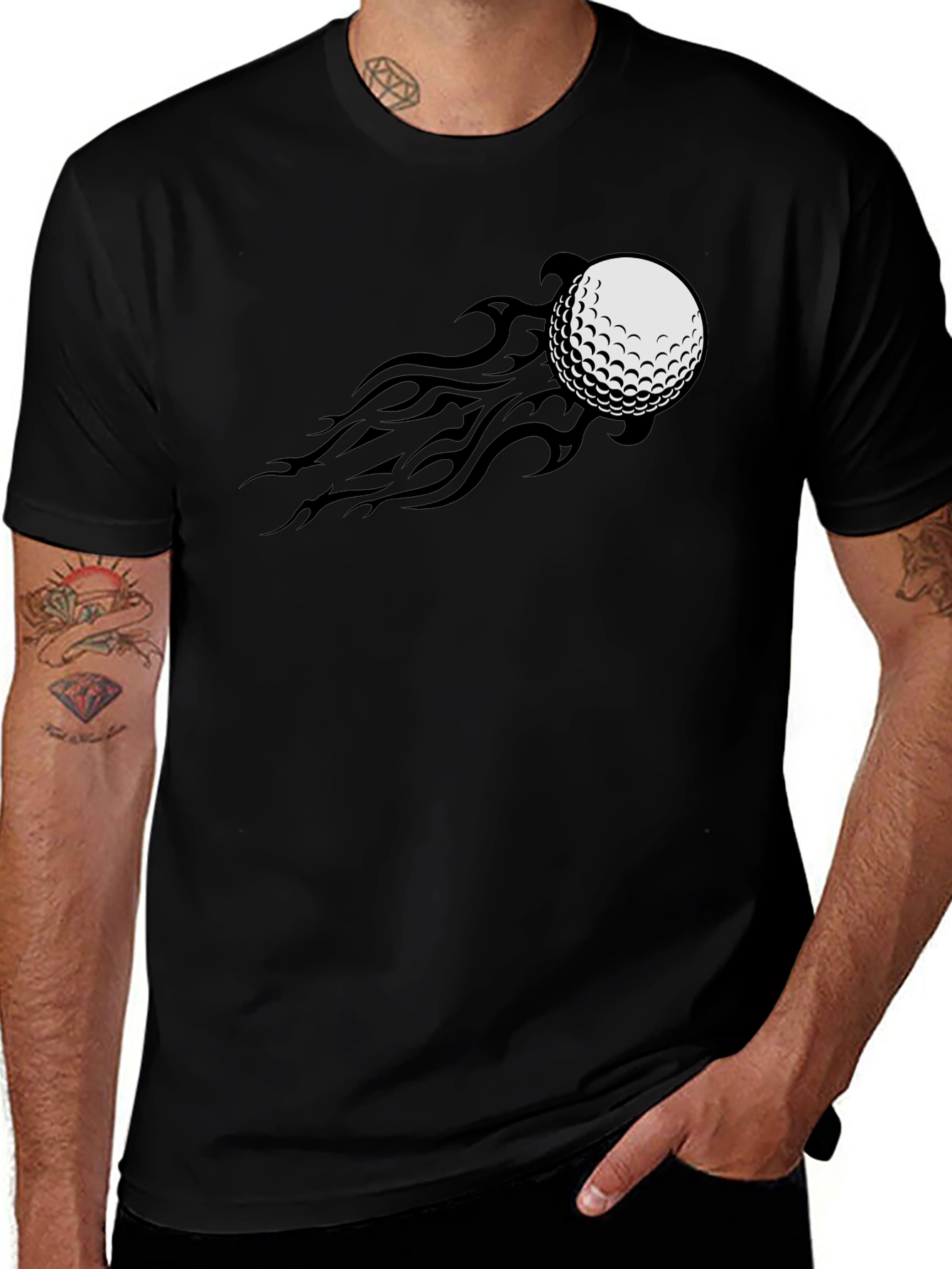 Golf Ball Fire Tail Tee - Black Graphic T-Shirt