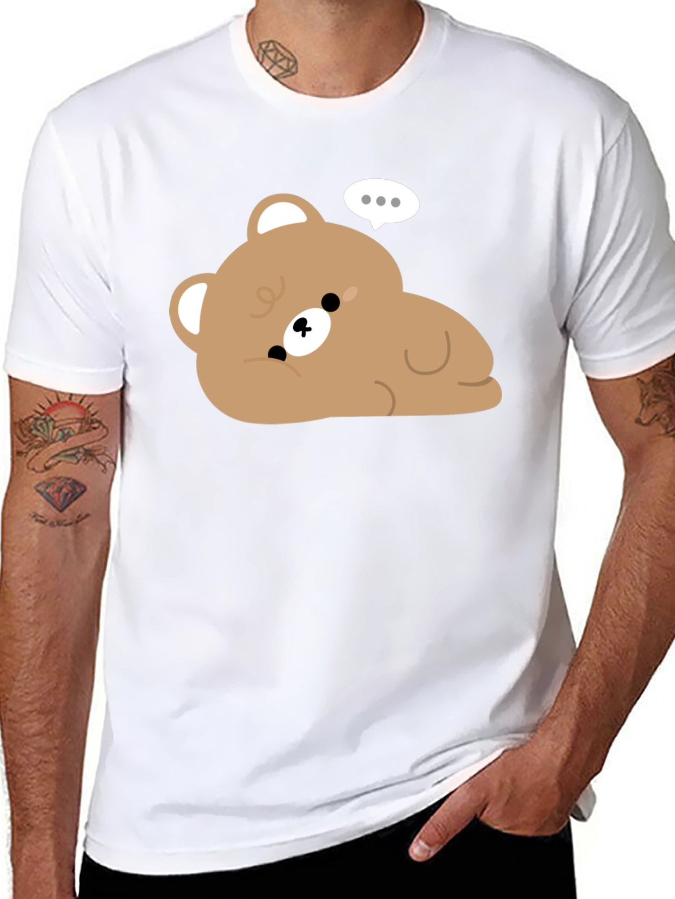 Cute Cartoon Bear Graphic Black T-Shirt