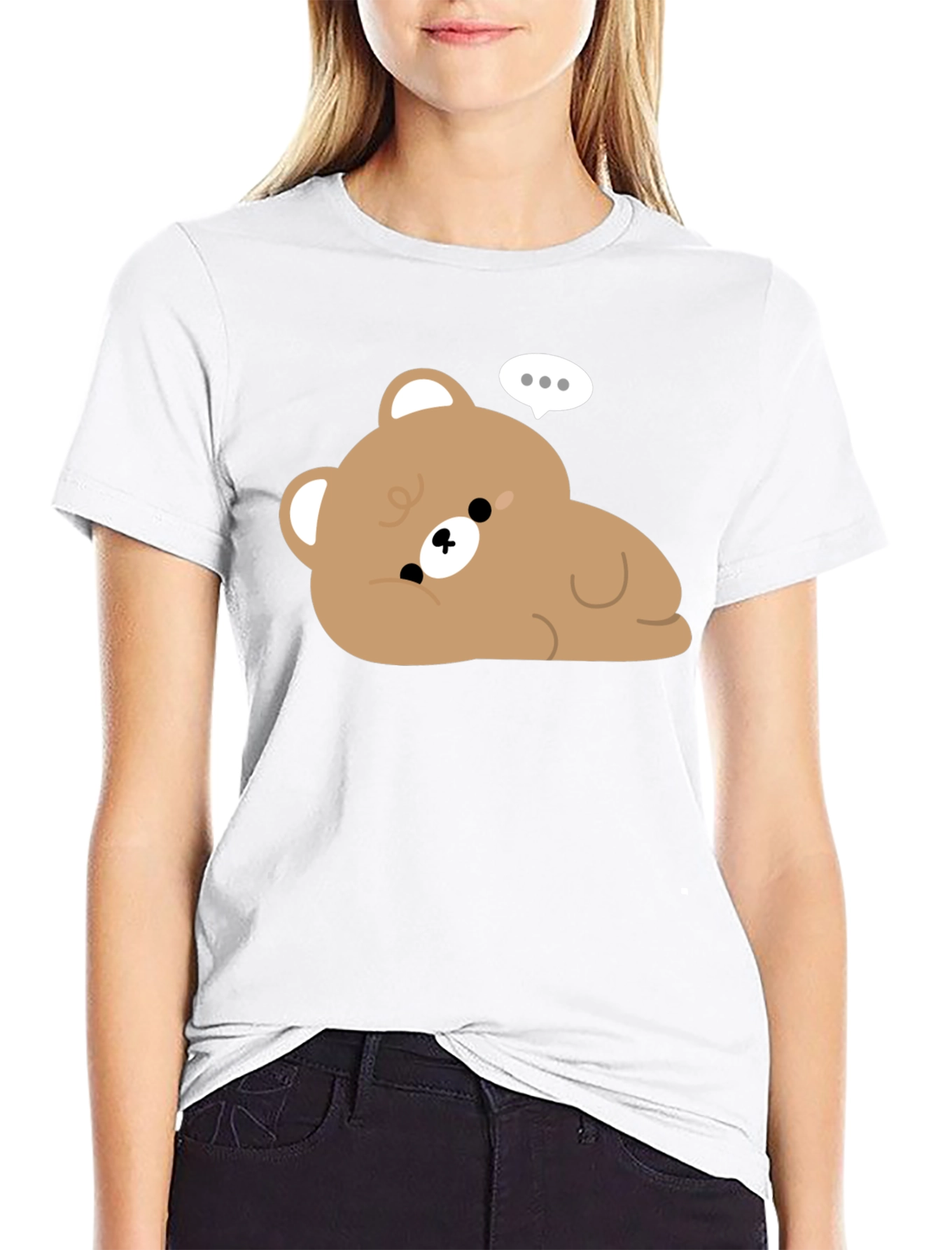 Cute Cartoon Bear Graphic Black T-Shirt