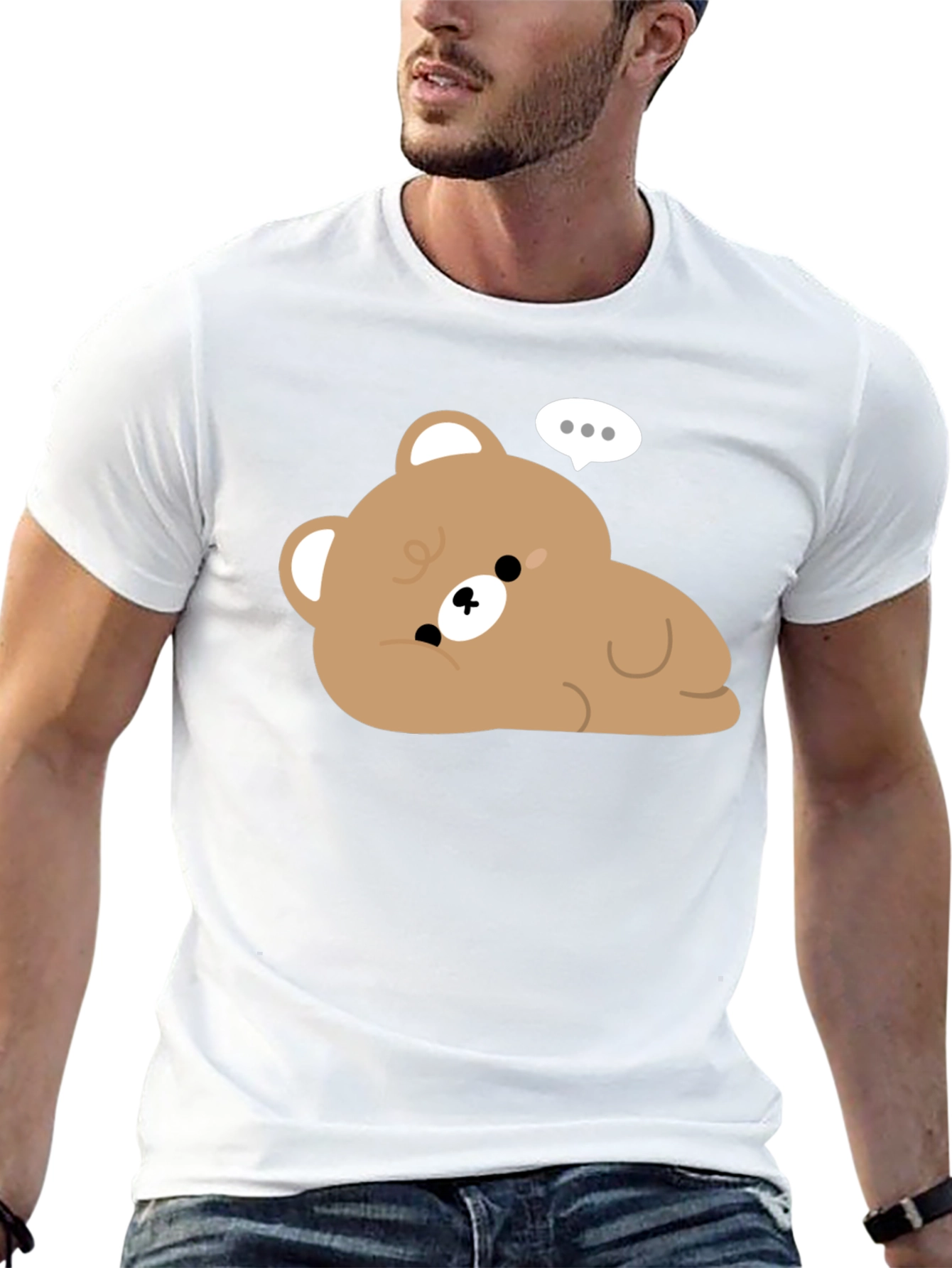 Cute Cartoon Bear Graphic Black T-Shirt