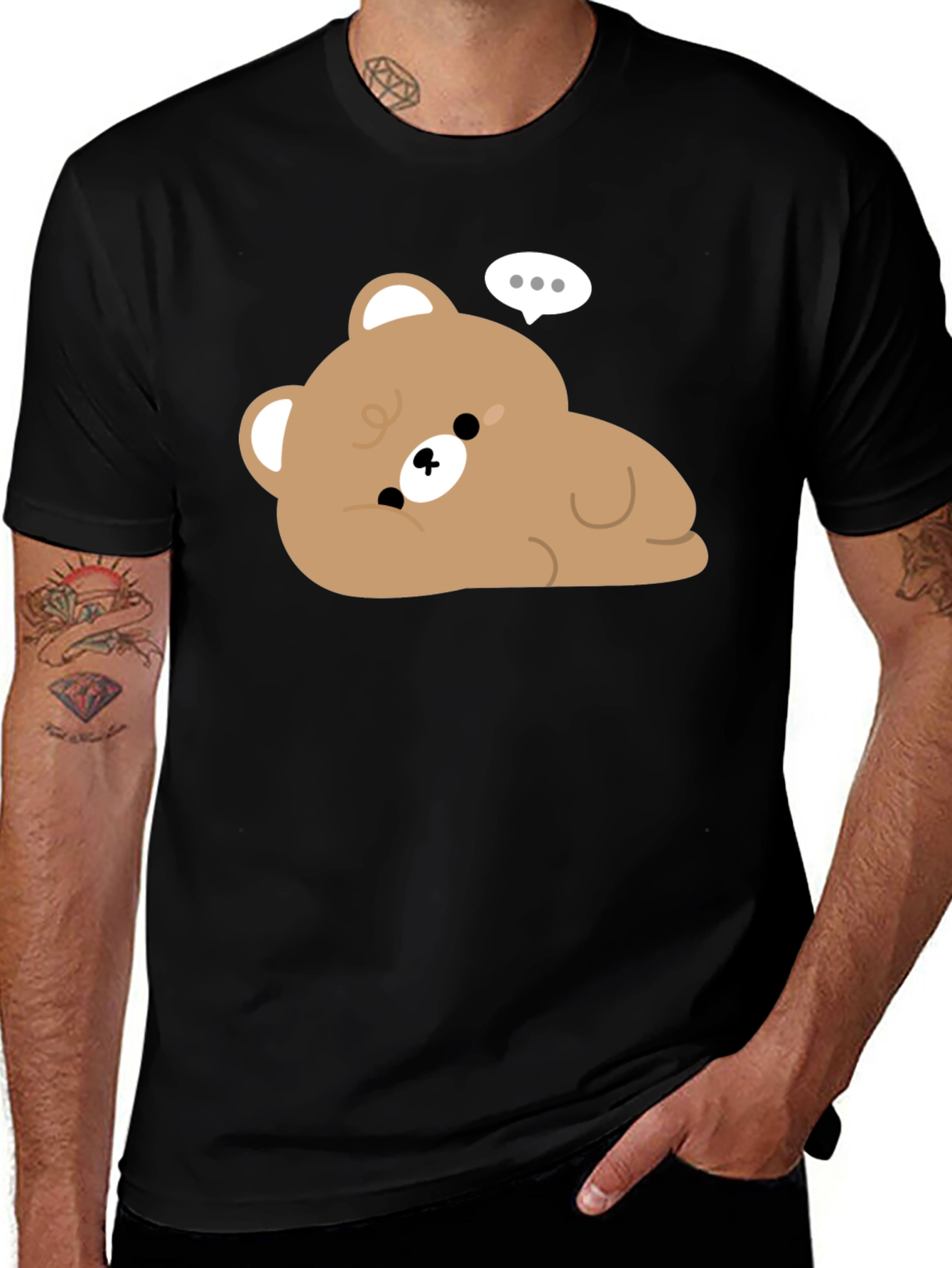 Cute Cartoon Bear Graphic Black T-Shirt