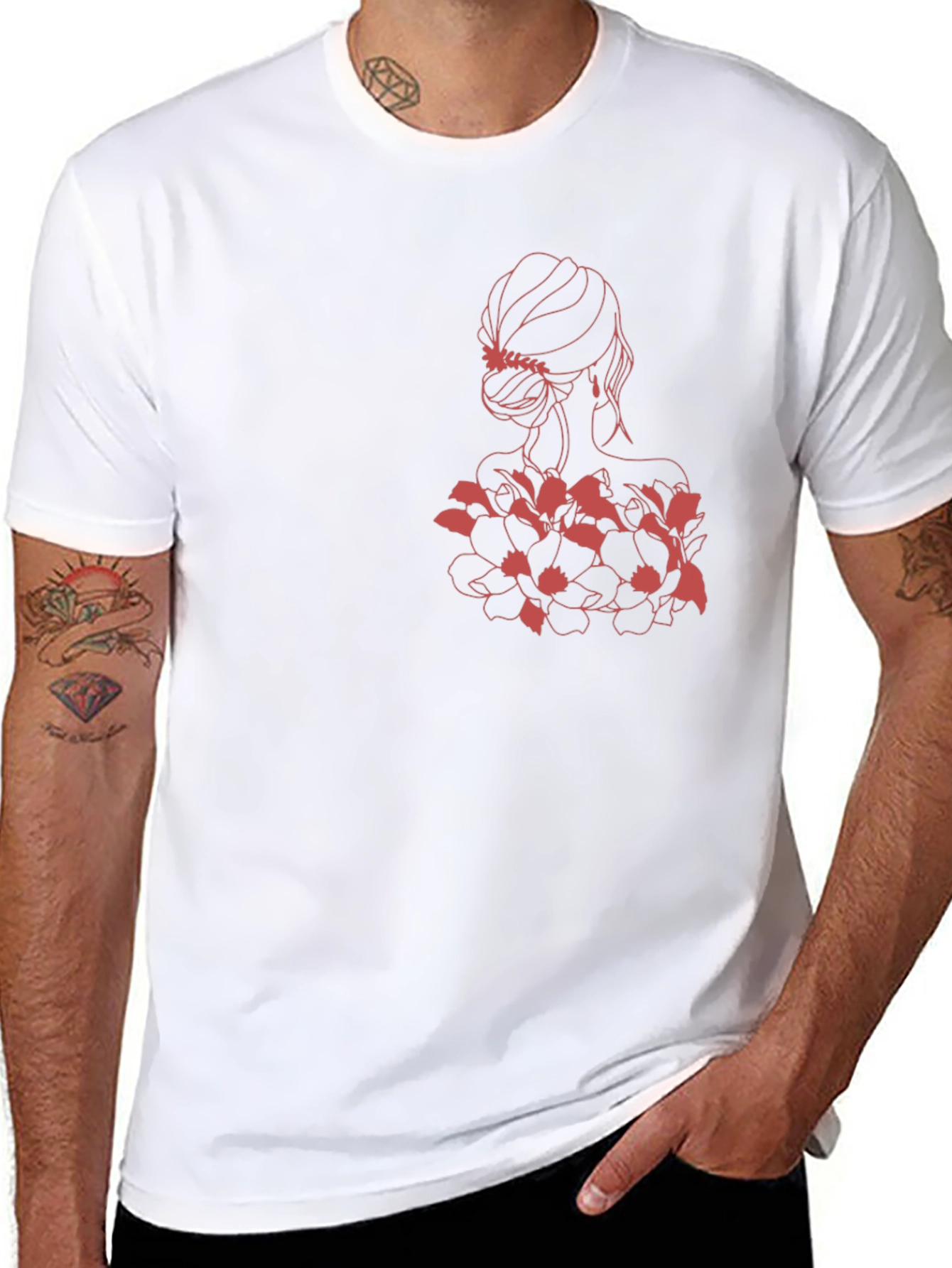 Elegant Woman & Floral Black Graphic Tee