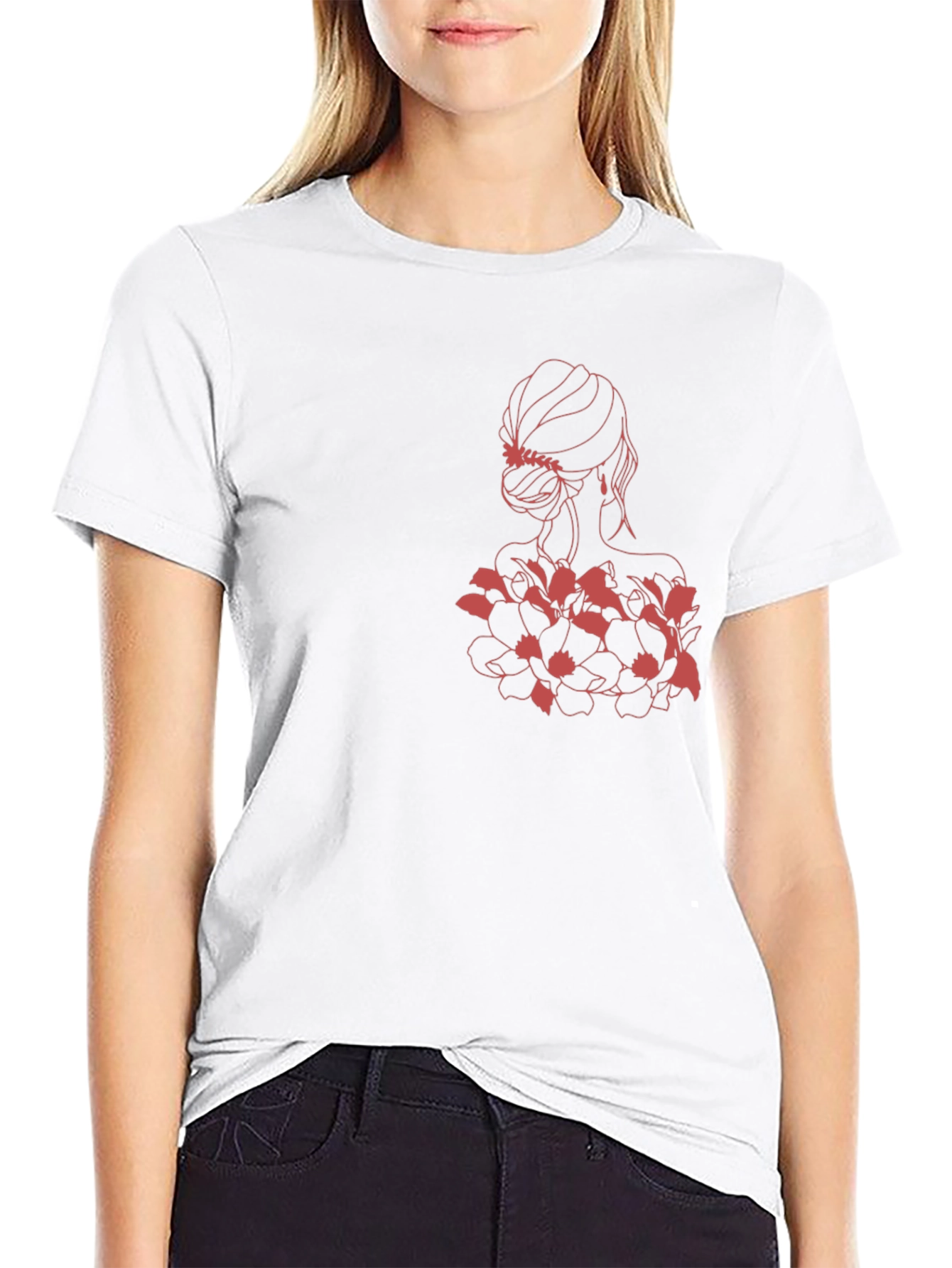 Elegant Woman & Floral Black Graphic Tee