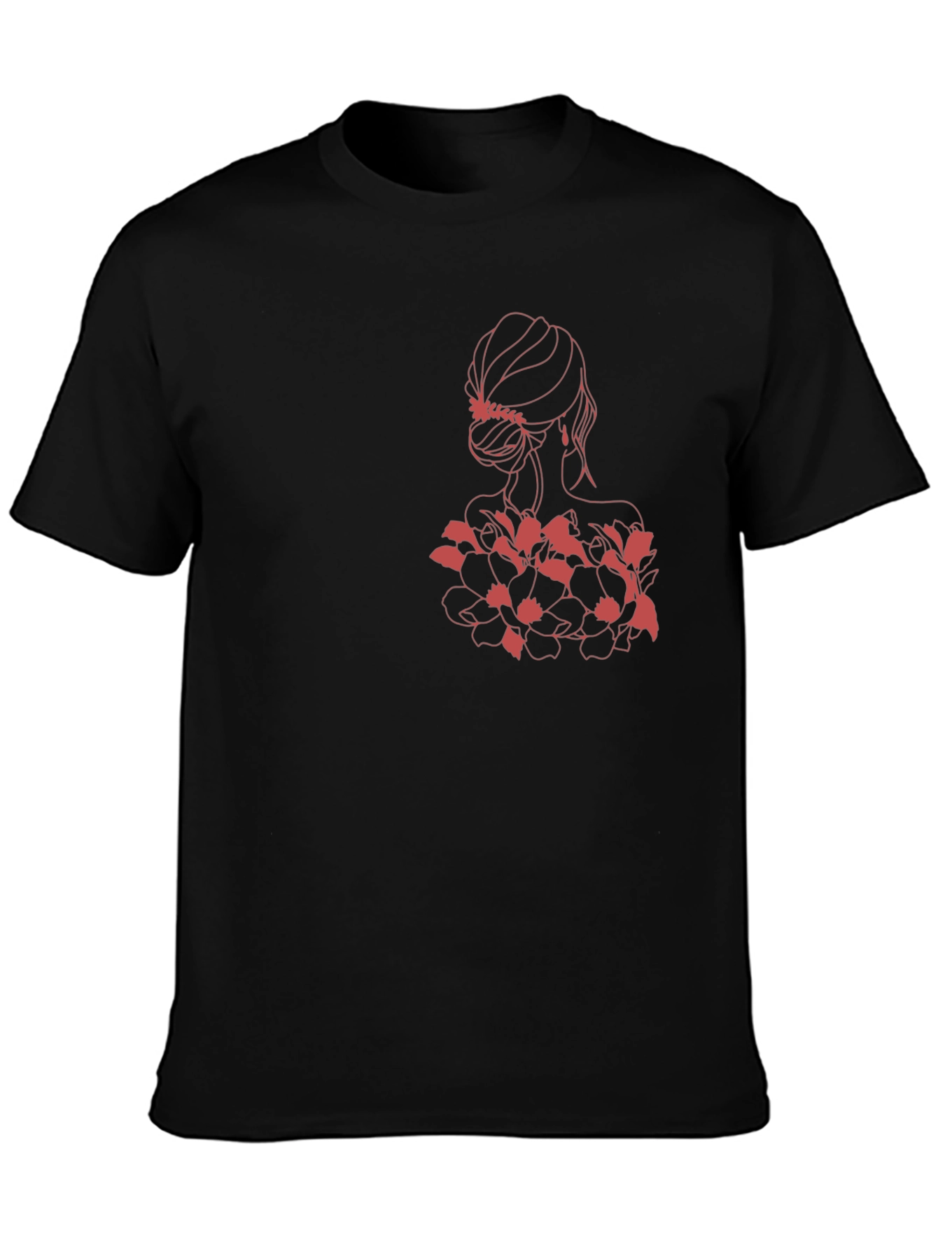 Elegant Woman & Floral Black Graphic Tee