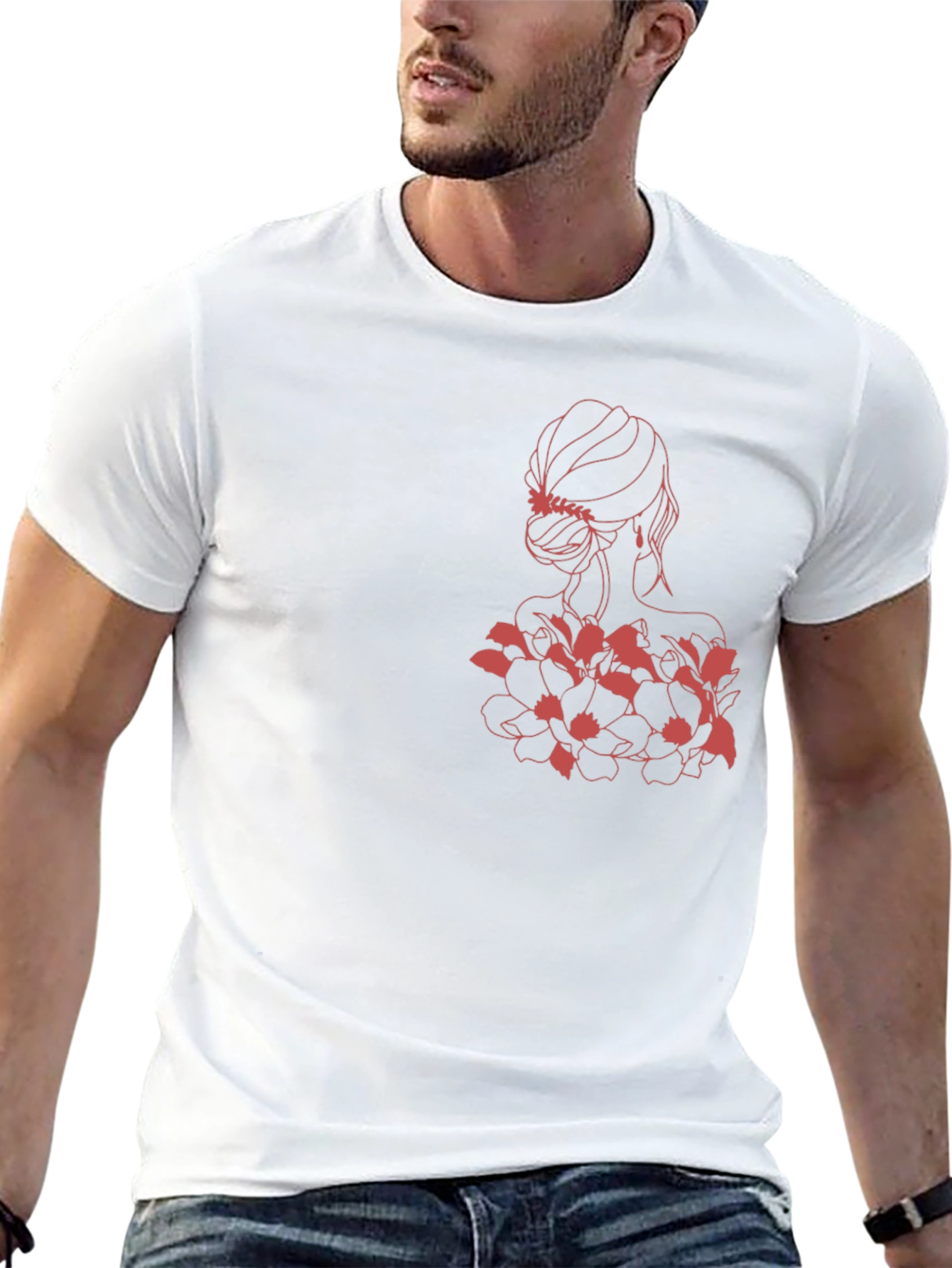 Elegant Woman & Floral Black Graphic Tee