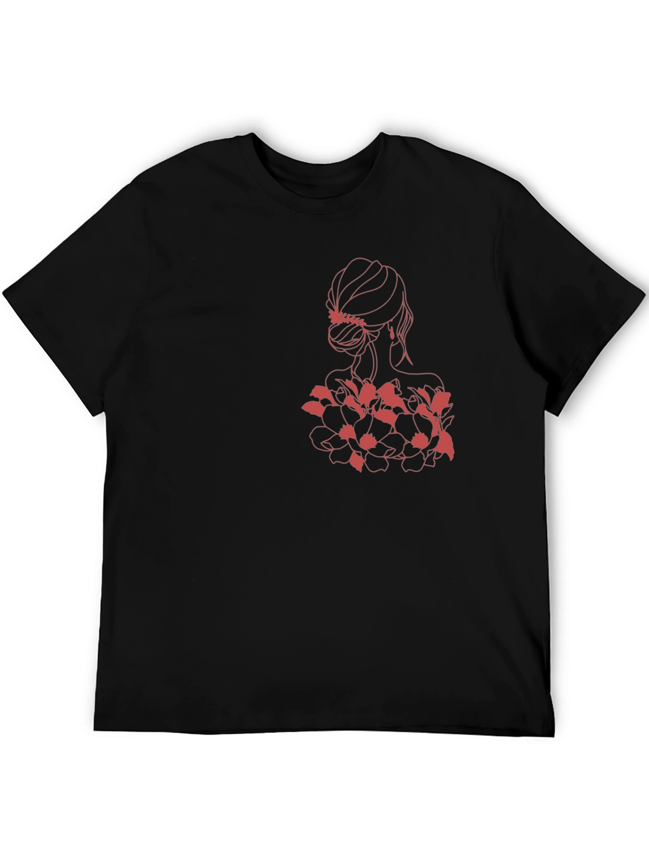 Elegant Woman & Floral Black Graphic Tee