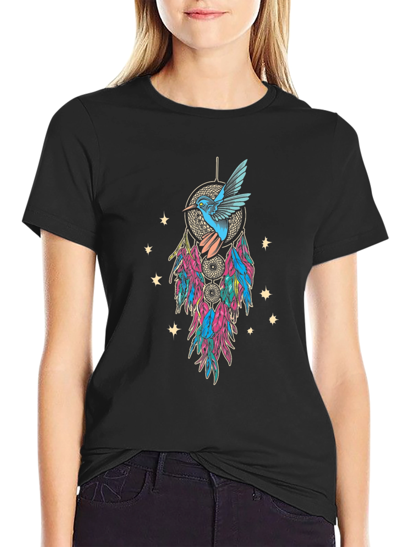 Hummingbird Dreamcatcher Graphic Tee - Black