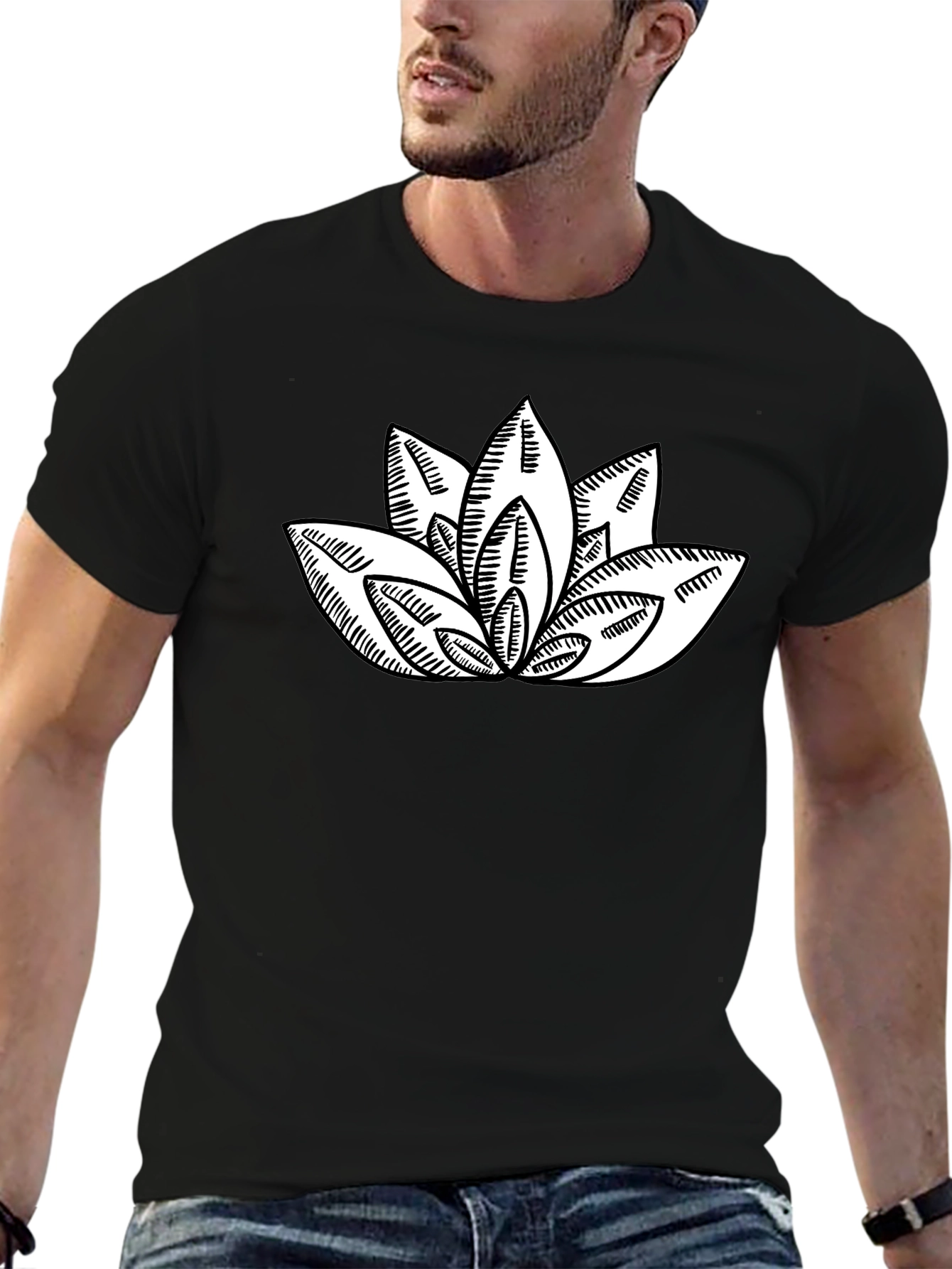 Lotus Flower Graphic Print Black T-Shirt