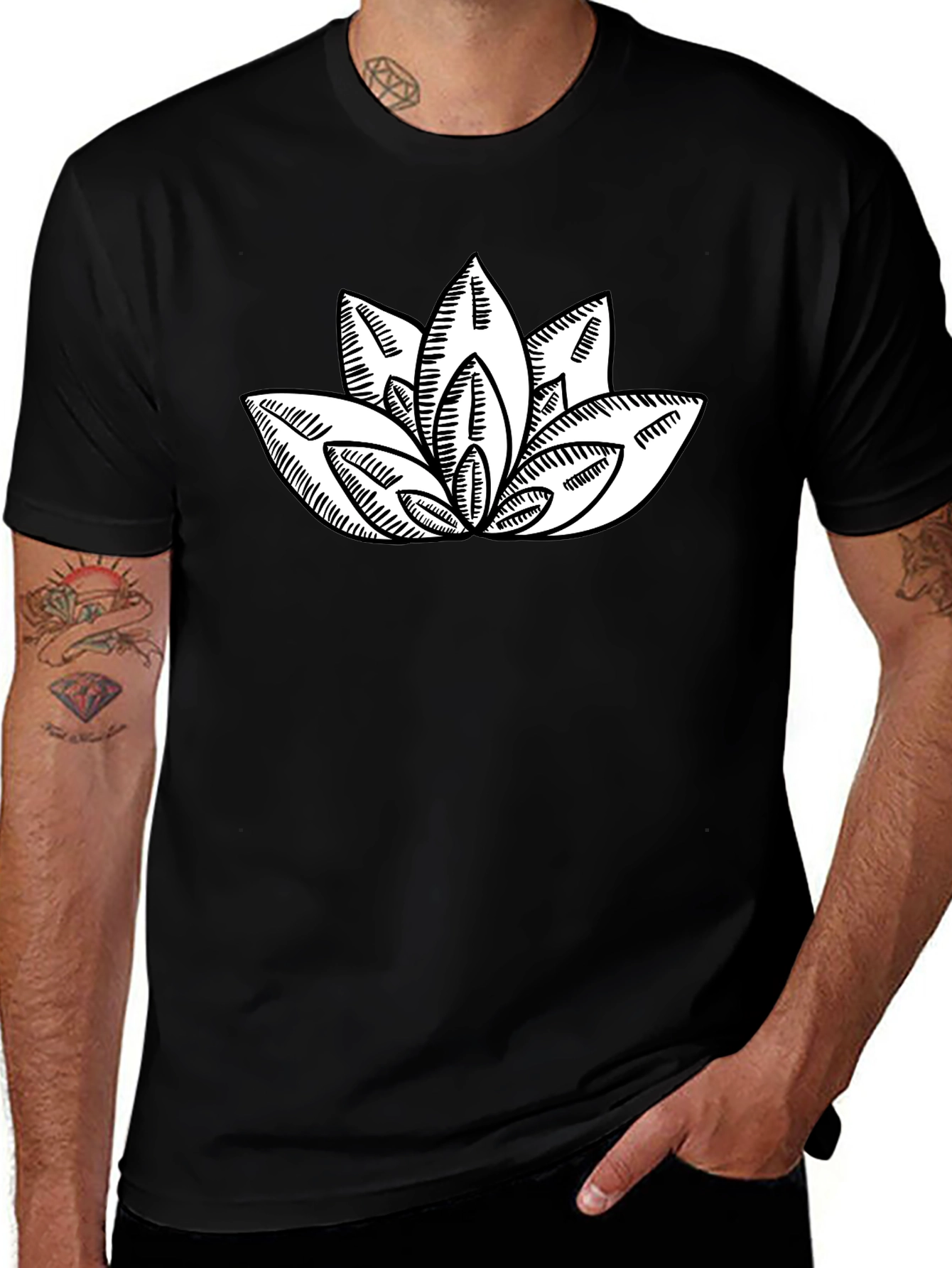 Lotus Flower Graphic Print Black T-Shirt