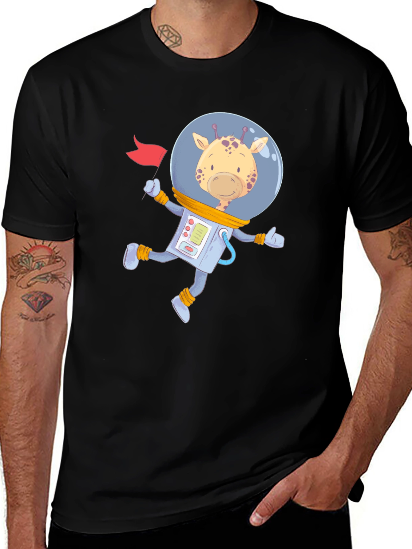 Astronaut Giraffe Graphic Tee - Space Adventure Shirt