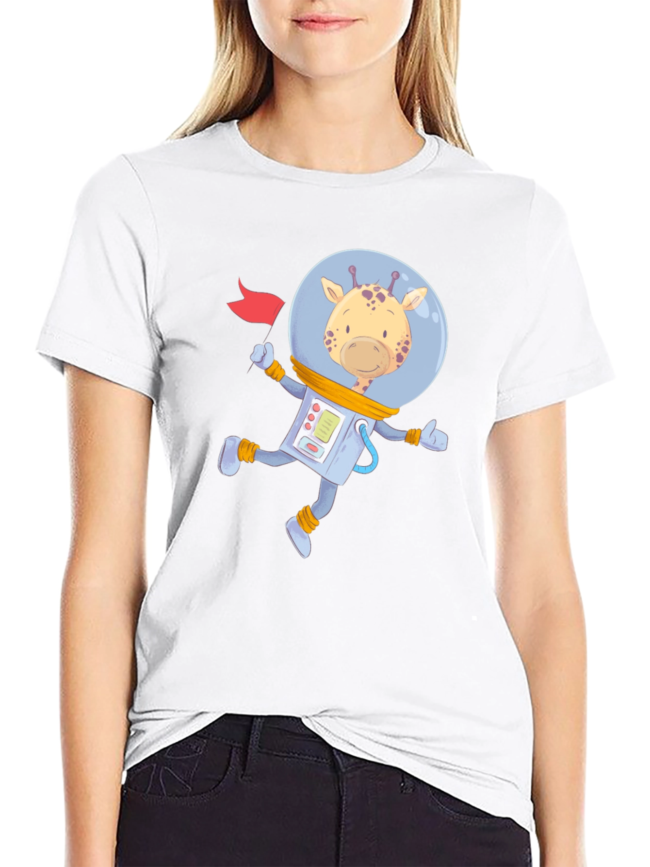 Astronaut Giraffe Graphic Tee - Space Adventure Shirt