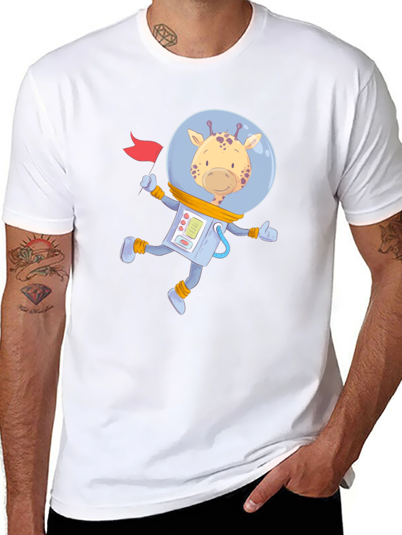 Astronaut Giraffe Graphic Tee - Space Adventure Shirt
