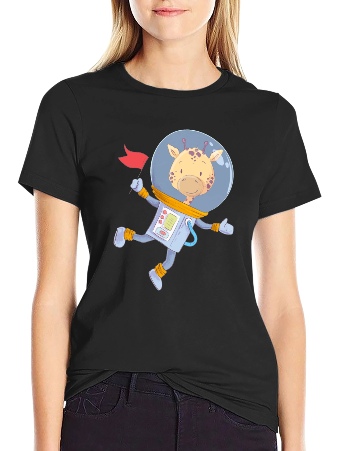 Astronaut Giraffe Graphic Tee - Space Adventure Shirt