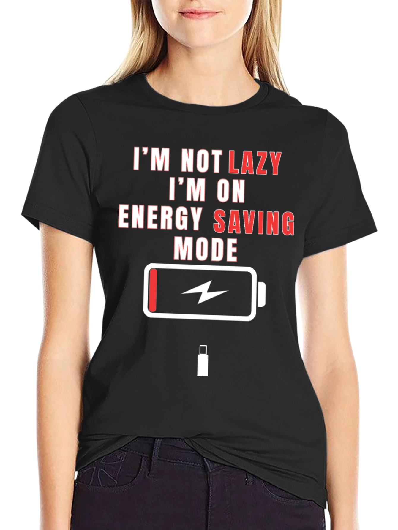 Lazy Mode Energy Saving Funny Black T-Shirt