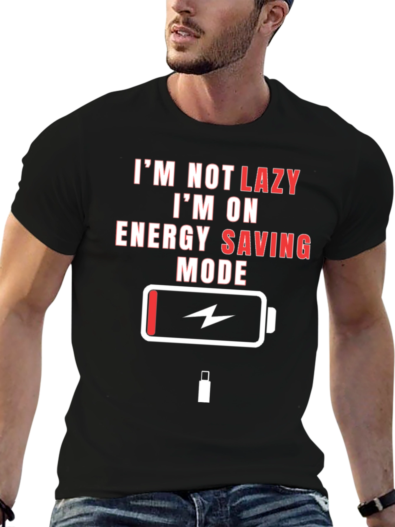 Lazy Mode Energy Saving Funny Black T-Shirt