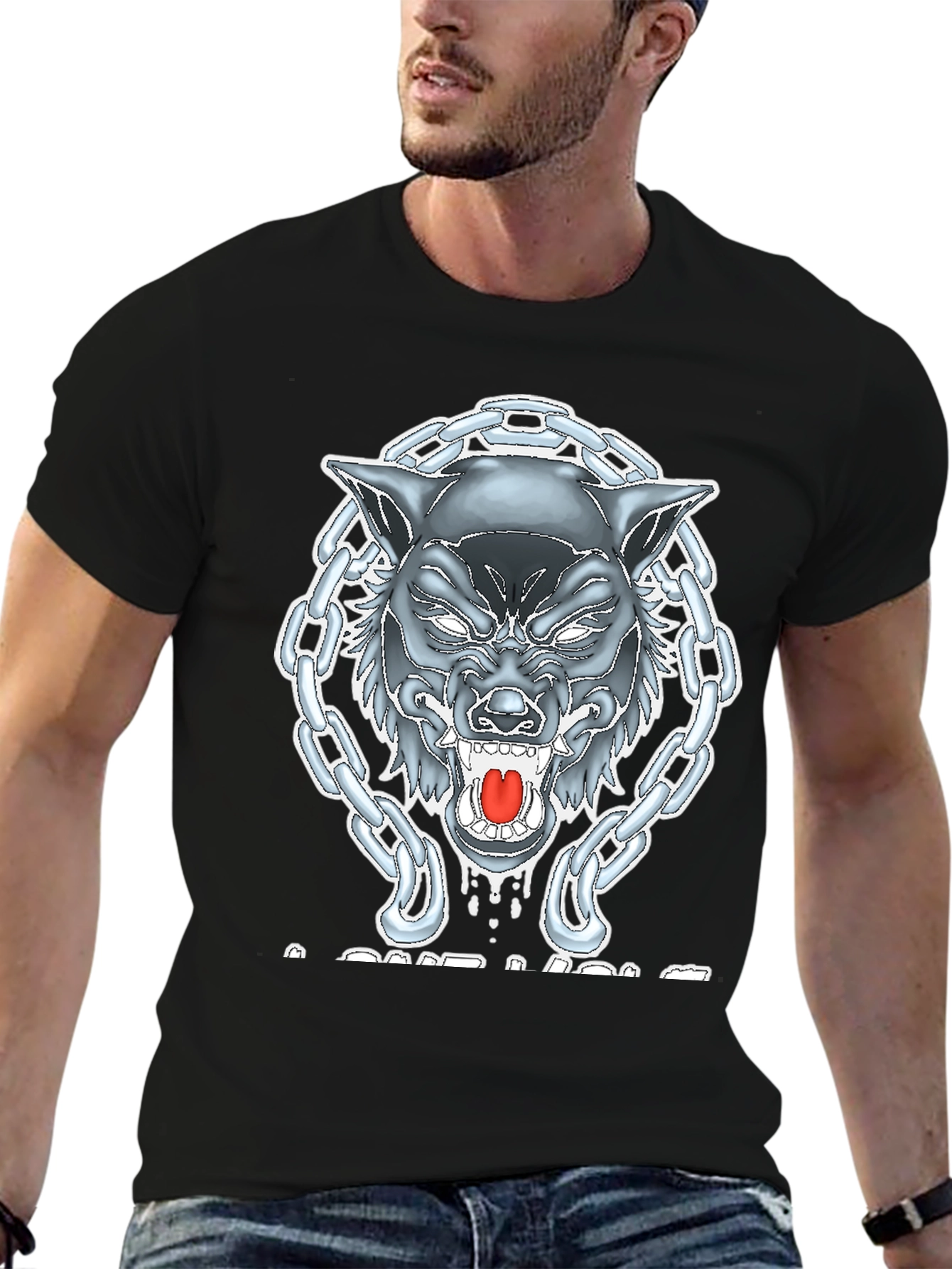 Wolf Chain Graphic T-Shirt - Mens Black Tee