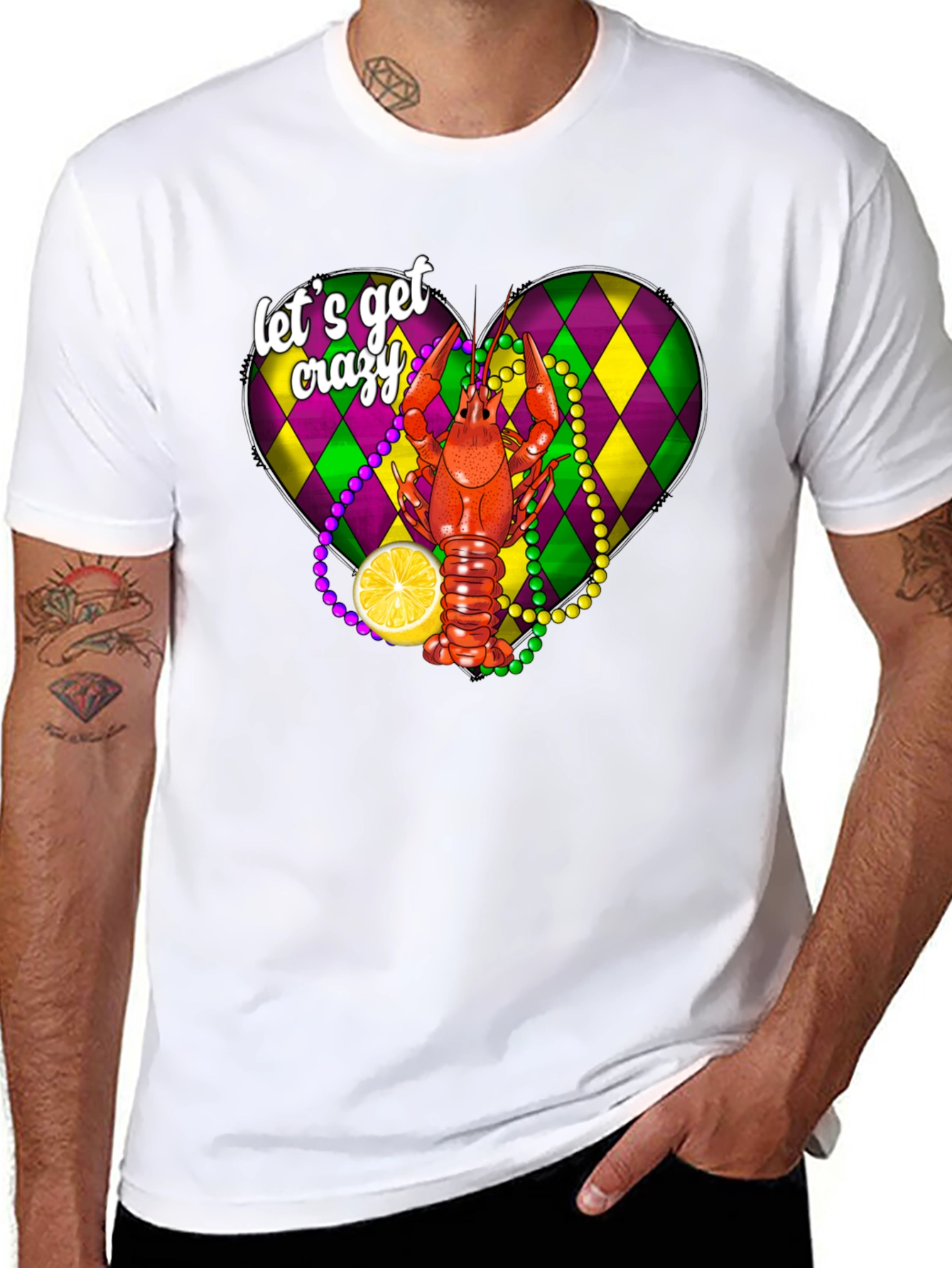 Lets Get Crazy T-Shirt: Mardi Gras Crawfish Design