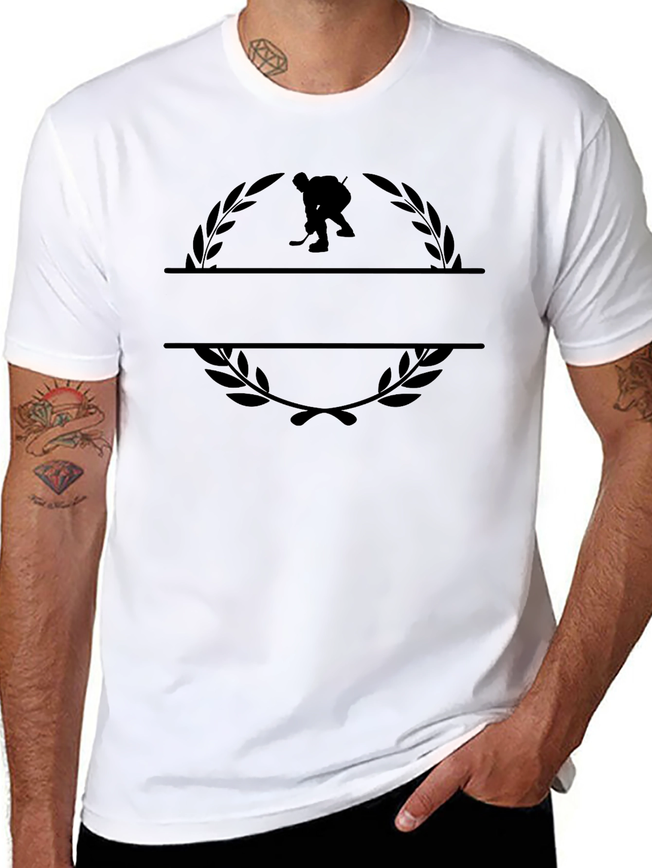 Hockey Player Wreath Graphic T-Shirt - Stylish Casual Wear