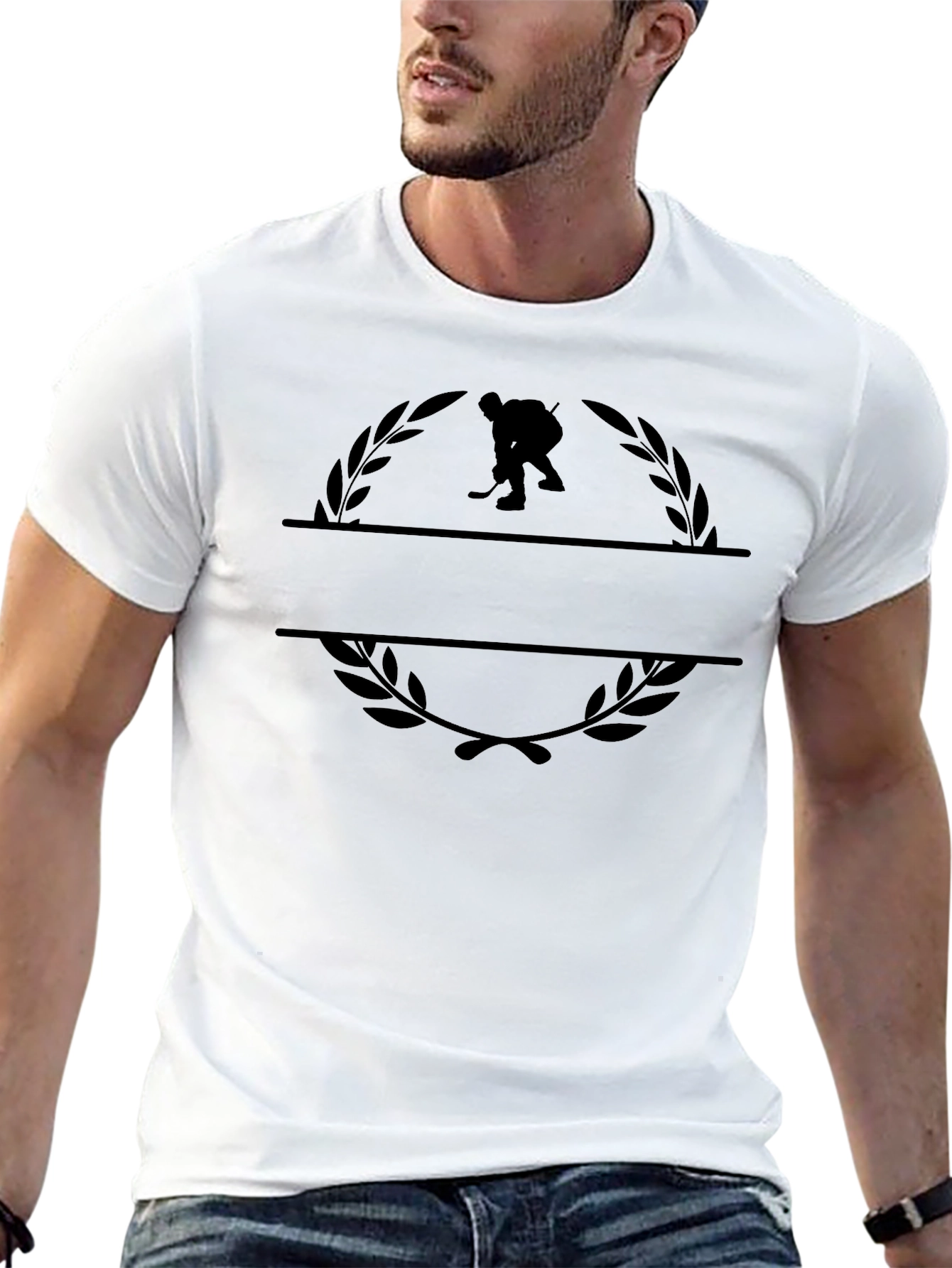 Hockey Player Wreath Graphic T-Shirt - Stylish Casual Wear