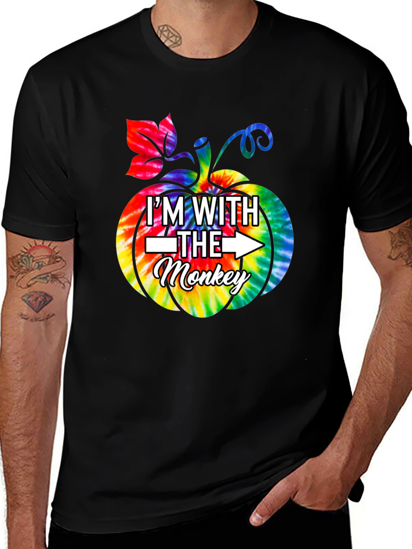 Im With the Monkey Pumpkin Tie Dye Graphic T-Shirt