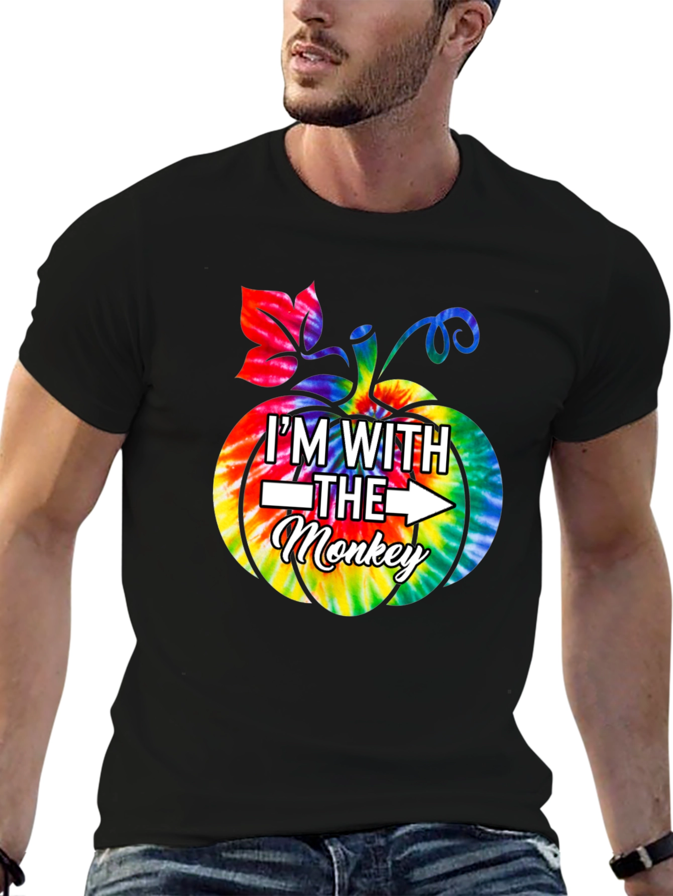 Im With the Monkey Pumpkin Tie Dye Graphic T-Shirt