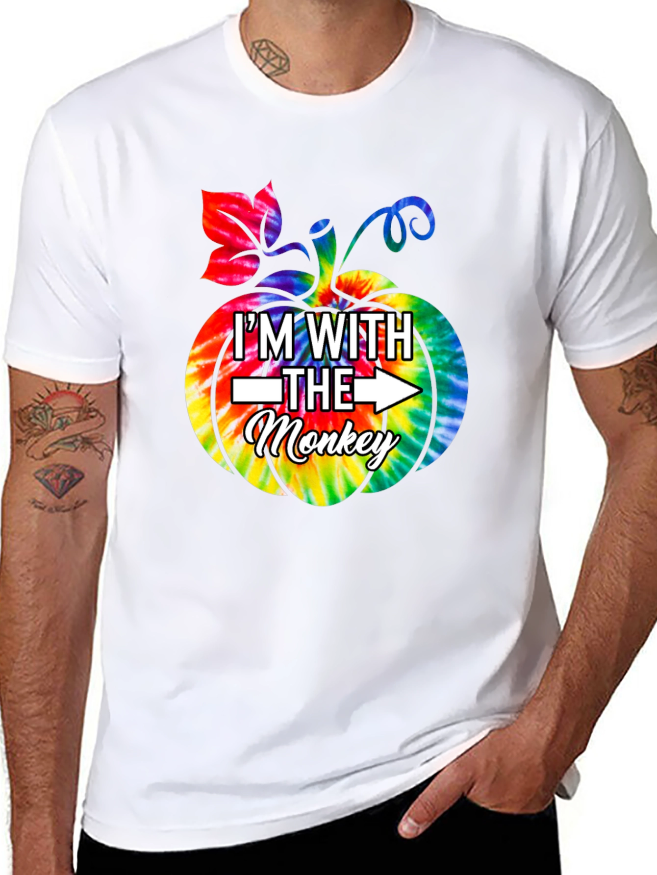 Im With the Monkey Pumpkin Tie Dye Graphic T-Shirt