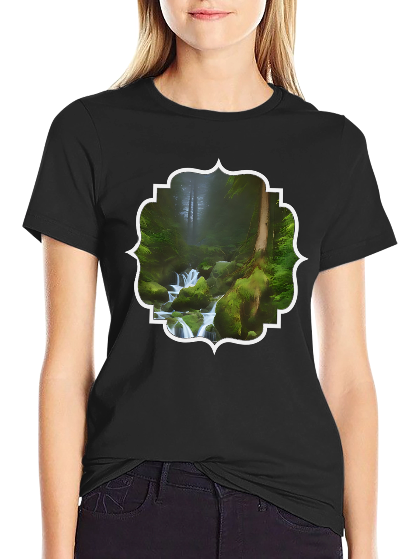 Nature Stream Graphic Tee - Black Cotton Blend