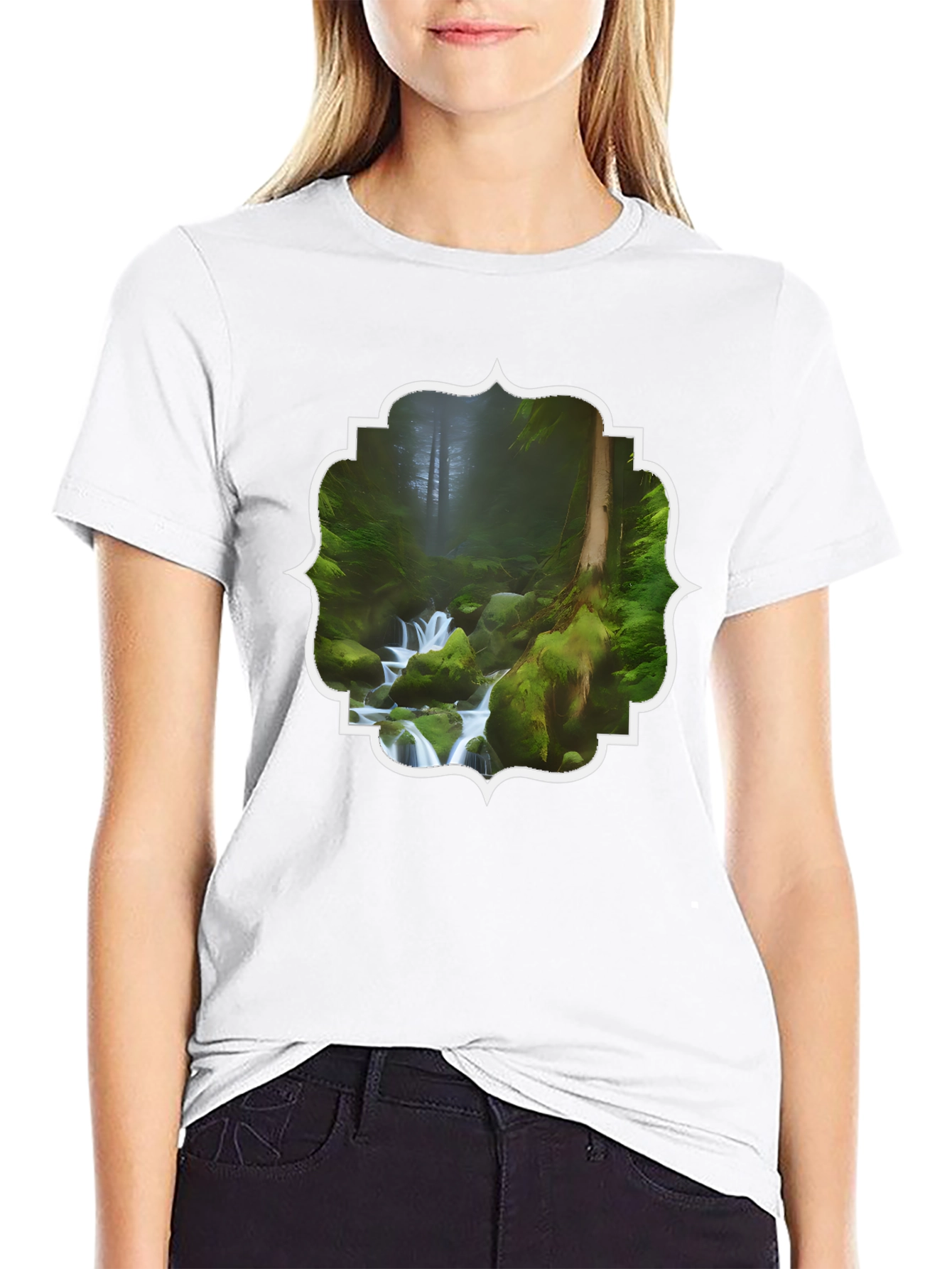 Nature Stream Graphic Tee - Black Cotton Blend