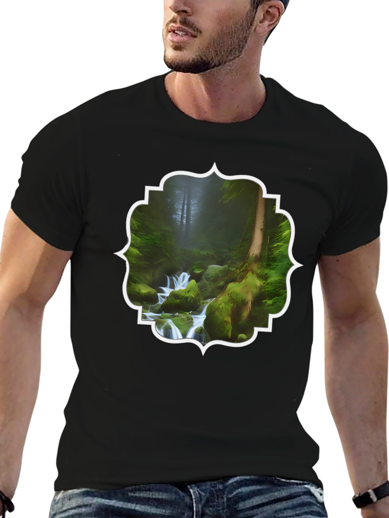 Nature Stream Graphic Tee - Black Cotton Blend
