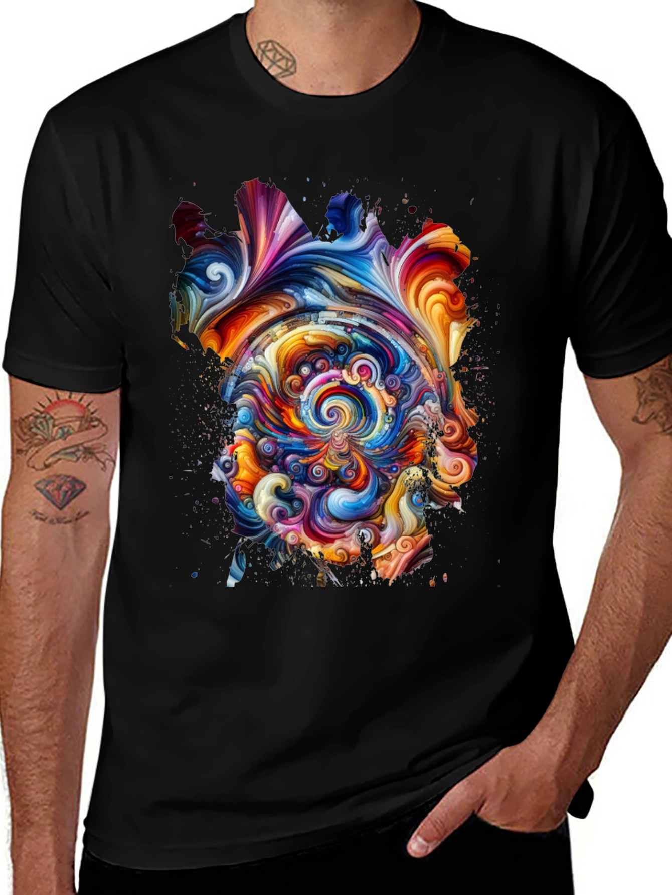 Abstract Swirl Graphic Tee - Vivid Art Print