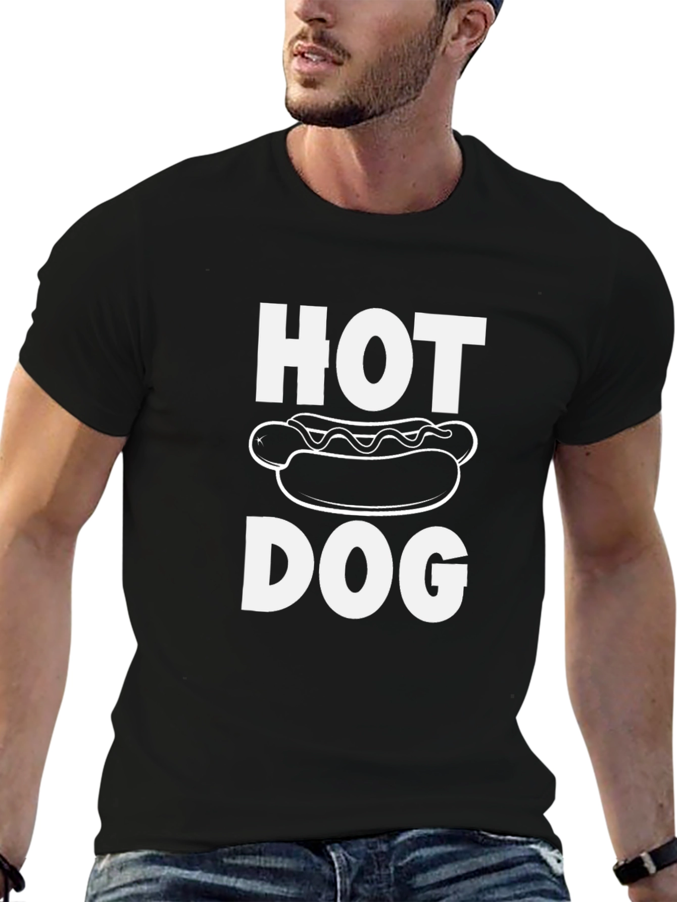 Funny Hot Dog Graphic Tee - Black Cotton T-Shirt