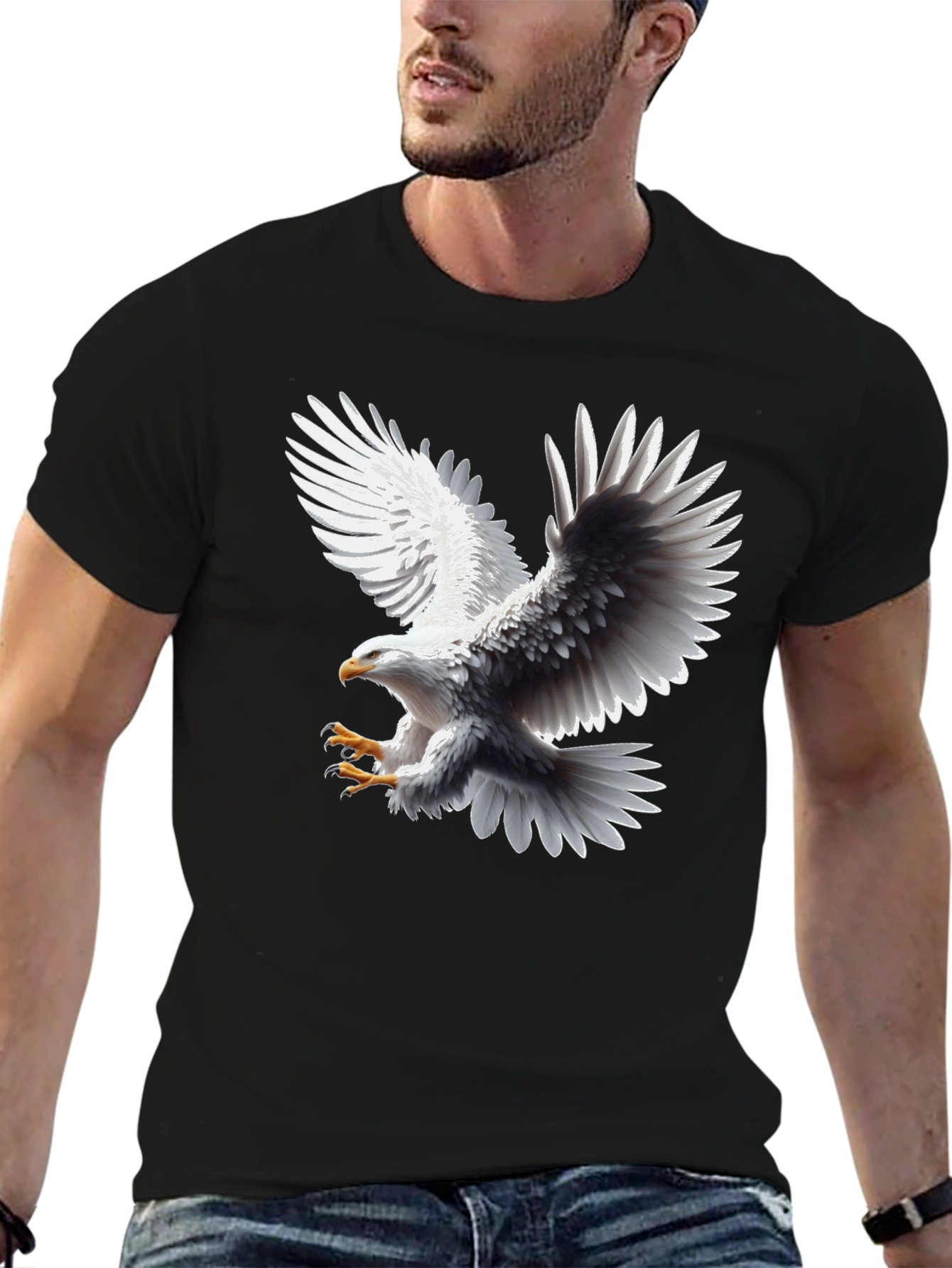 Bold Eagle Graphic Tee - Black Cotton Blend