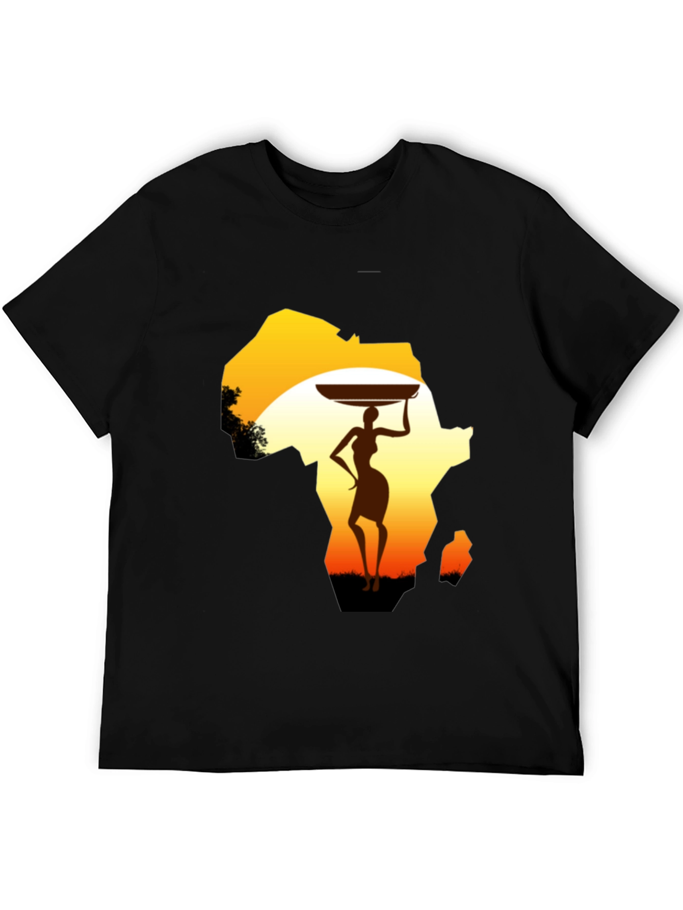African Woman Graphic Tee - Black Cotton