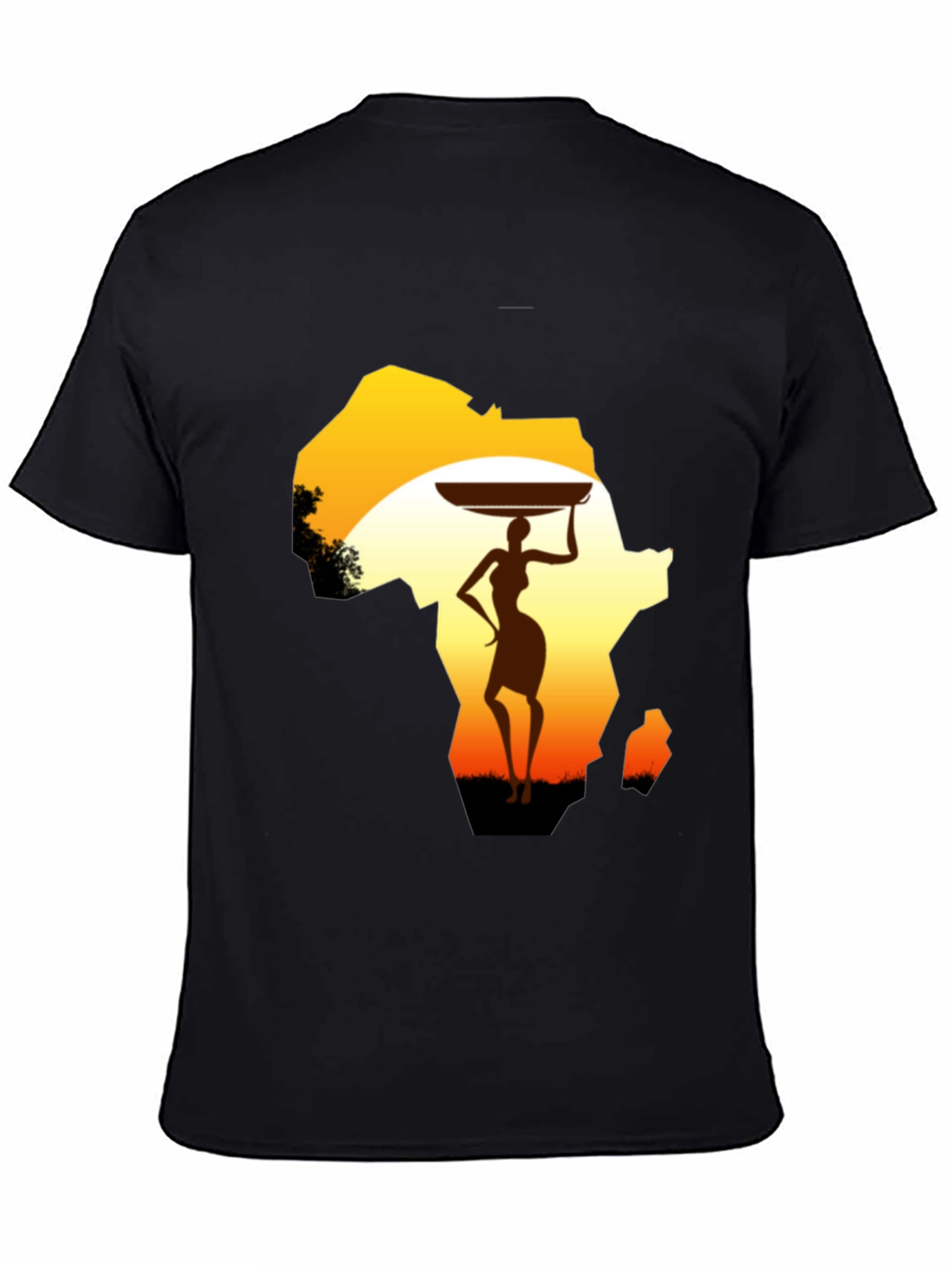 African Woman Graphic Tee - Black Cotton